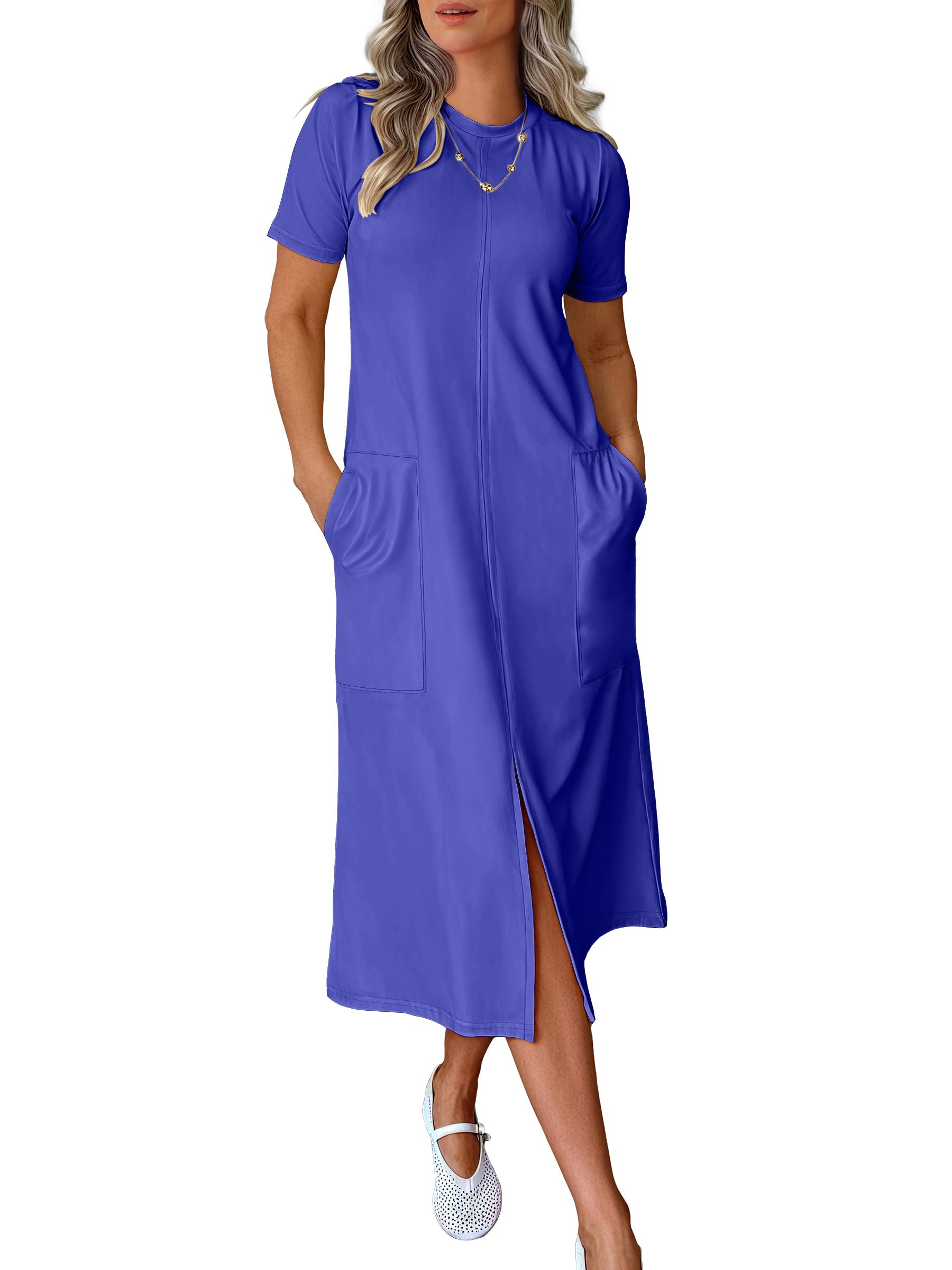 Foto 2 pulgar | Vestido Midi Anrabess 2025, Casual De Verano, Manga Corta, Azul Real - Venta Internacional.