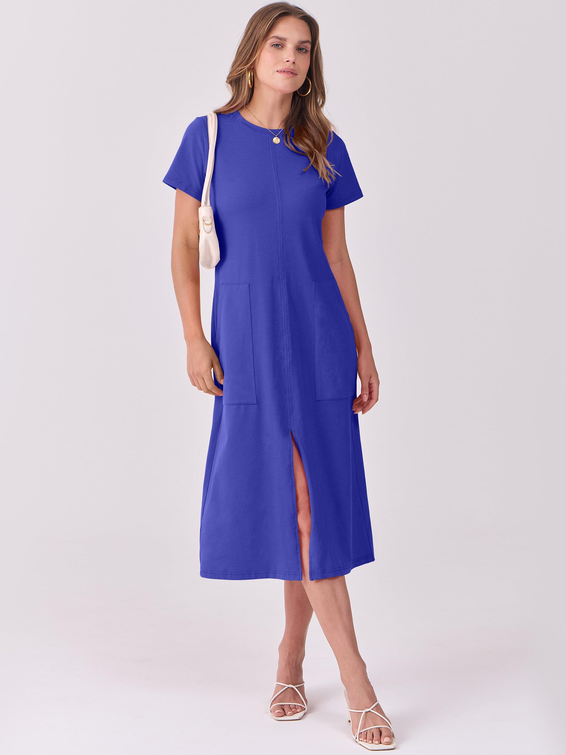 Foto 4 pulgar | Vestido Midi Anrabess 2025, Casual De Verano, Manga Corta, Azul Real - Venta Internacional.