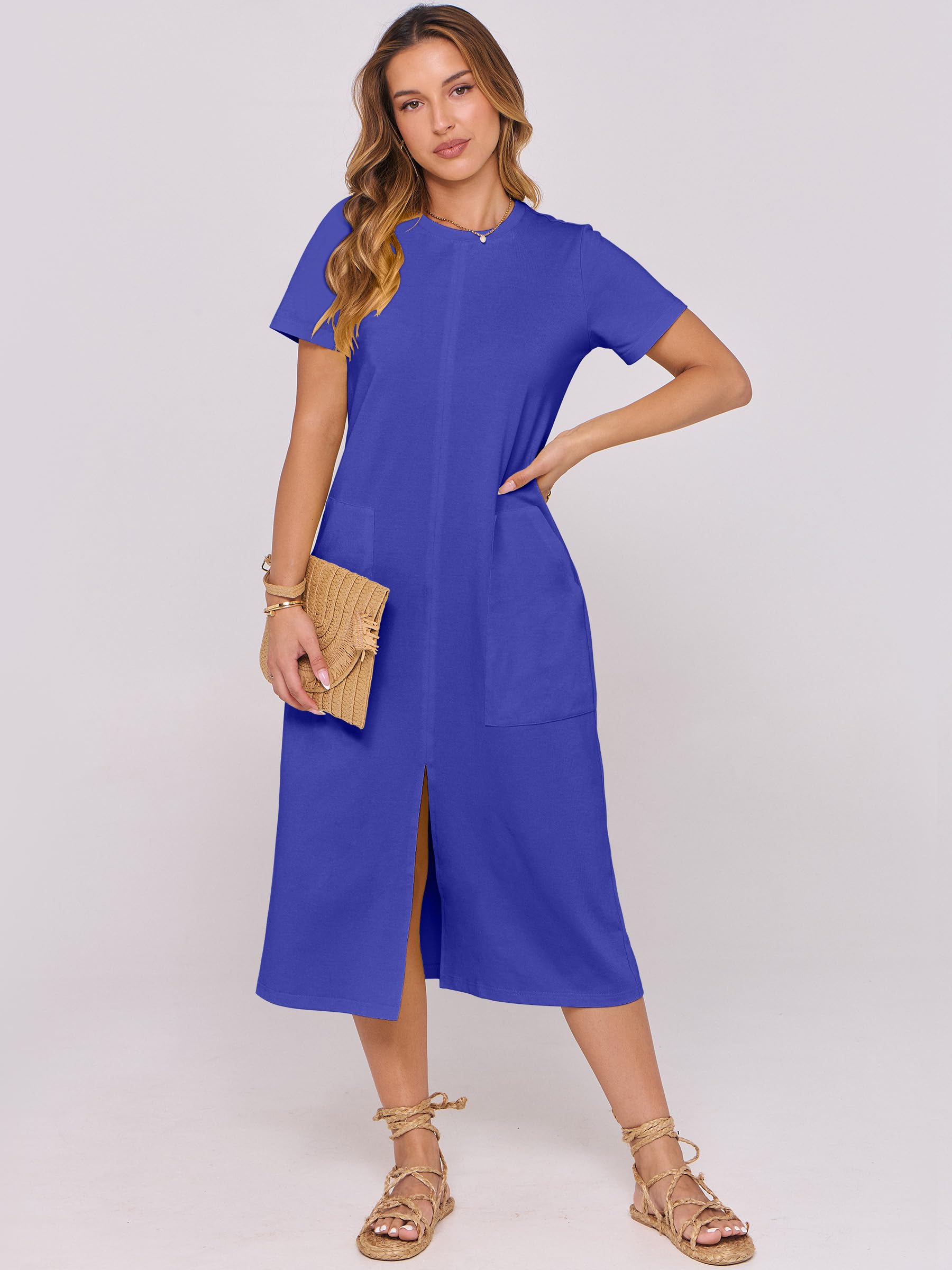 Foto 6 | Vestido Midi Anrabess 2025, Casual De Verano, Manga Corta, Azul Real - Venta Internacional.
