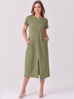 Foto 2 | Vestido Midi Anrabess 2025, Casual De Verano, Manga Corta, Verde Militar - Venta Internacional.
