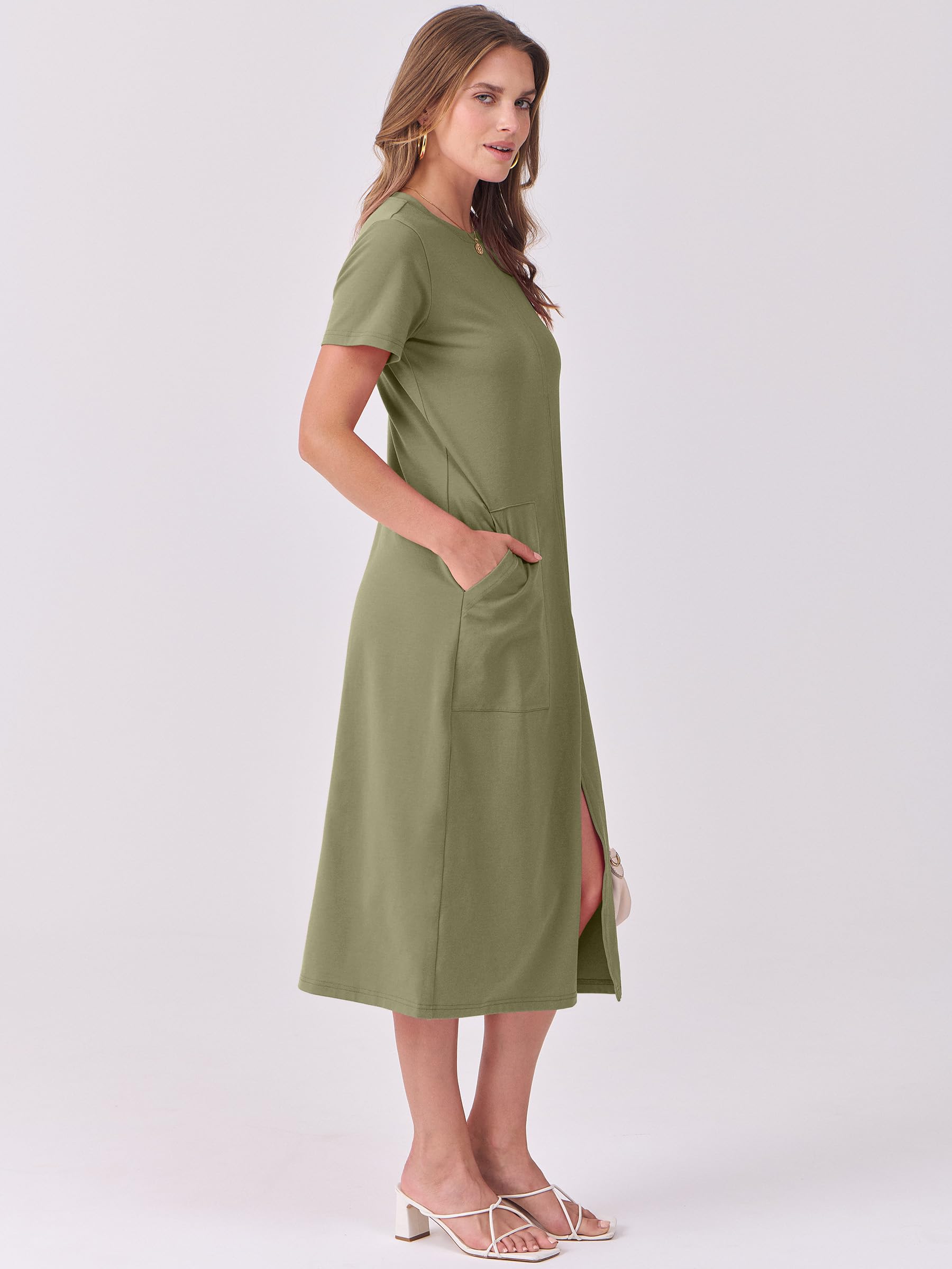 Foto 5 pulgar | Vestido Midi Anrabess 2025, Casual De Verano, Manga Corta, Verde Militar - Venta Internacional.