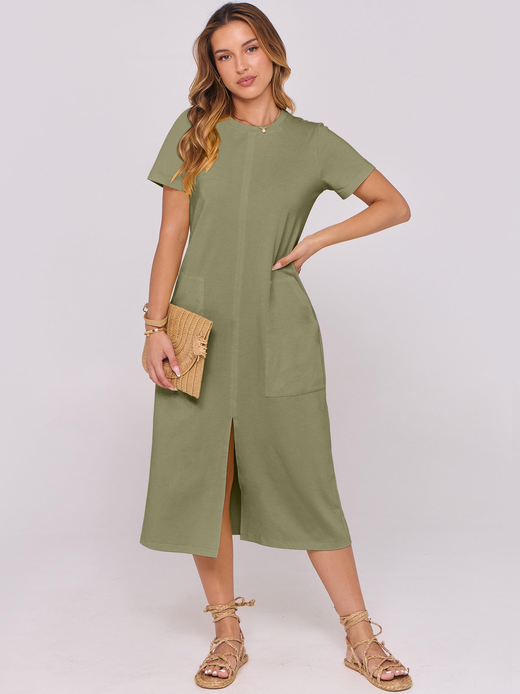 Foto 7 pulgar | Vestido Midi Anrabess 2025, Casual De Verano, Manga Corta, Verde Militar - Venta Internacional.