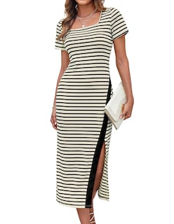 Foto 1 | Vestido Ajustado A Rayas De Manga Corta De Verano Grace Karin Para Mujer - Venta Internacional.