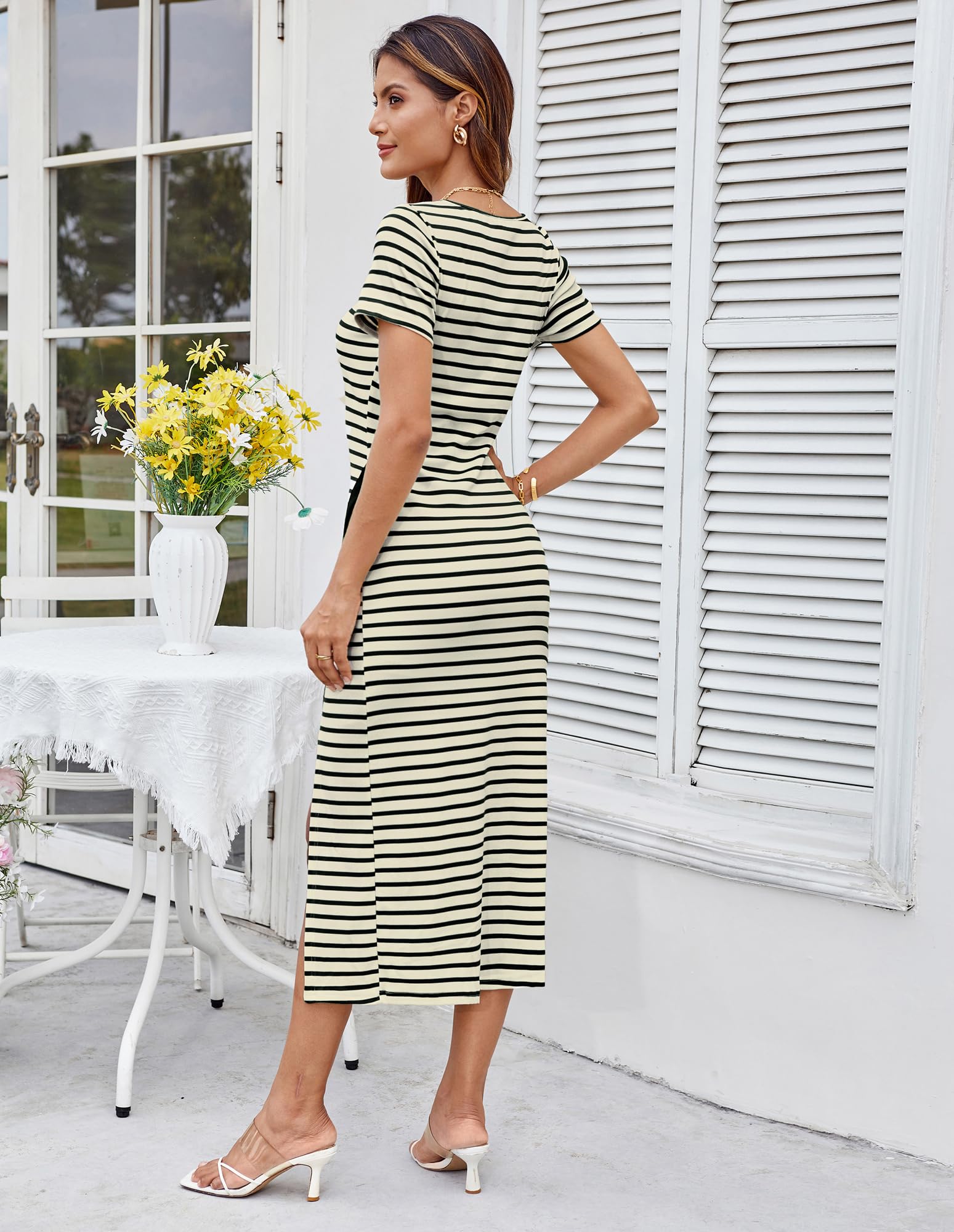 Foto 4 | Vestido Ajustado A Rayas De Manga Corta De Verano Grace Karin Para Mujer - Venta Internacional.