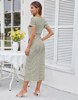 Foto 4 | Vestido Ajustado A Rayas De Manga Corta De Verano Grace Karin Para Mujer - Venta Internacional.