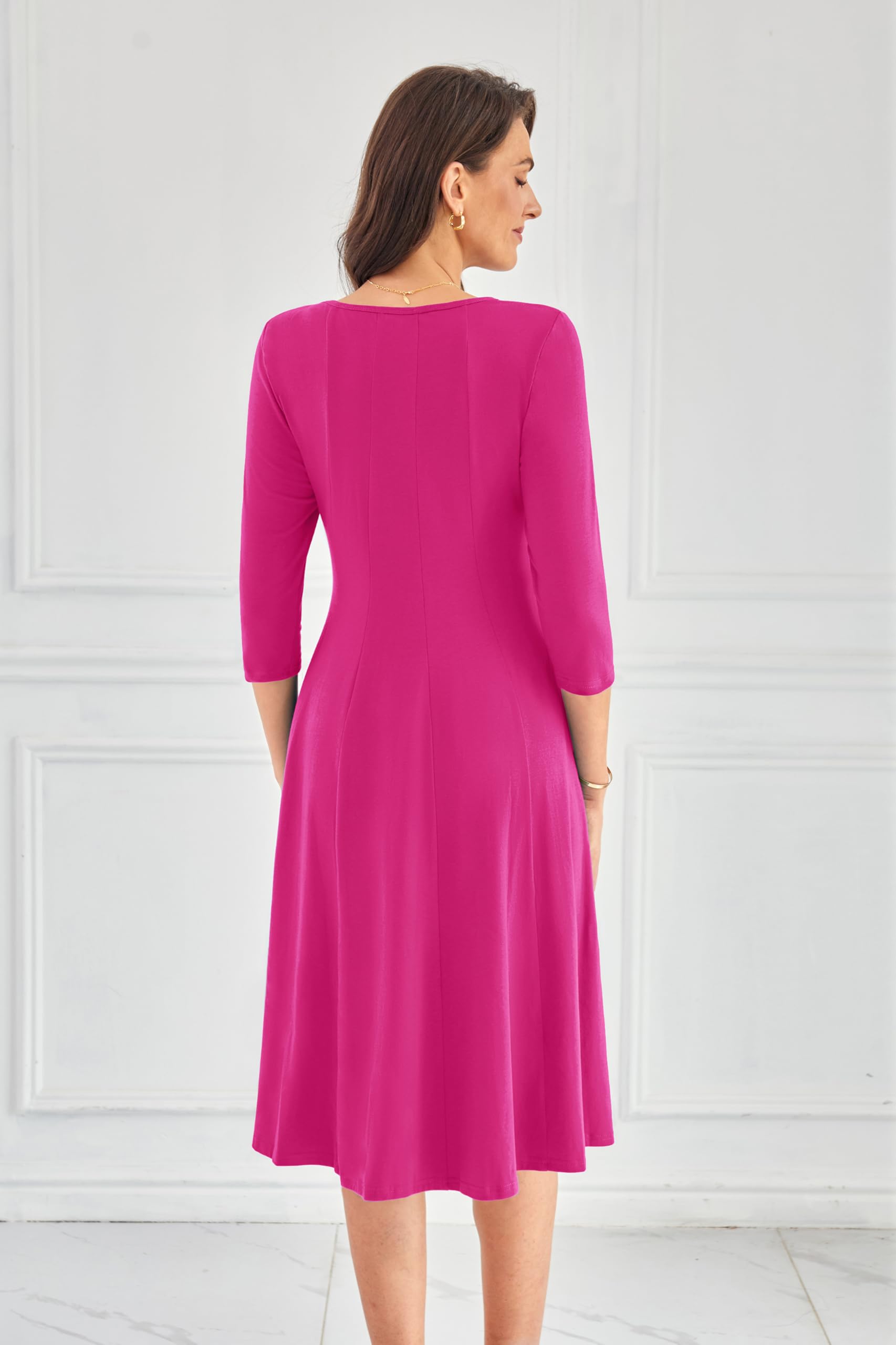 Foto 5 pulgar | Vestido Casual Grace Karin En Forma De A, Manga 3/4, Swing Midi S, Rosa Rojo - Venta Internacional.