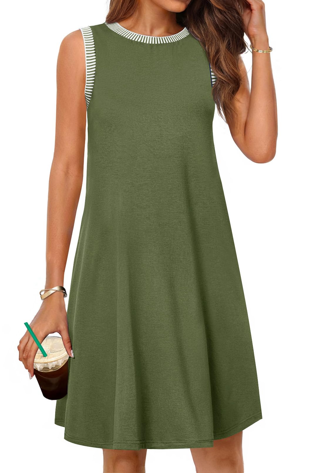 Foto 2 pulgar | Vestido Casual Merokeety 2025 Para Mujer, Color Verde Militar, Talla L - Venta Internacional.