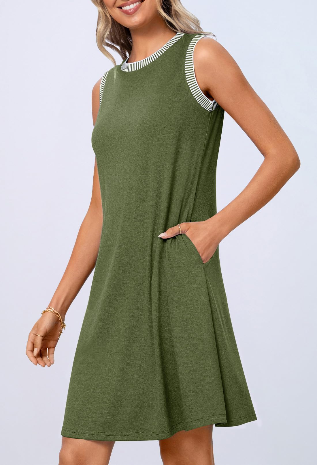 Foto 3 pulgar | Vestido Casual Merokeety 2025 Para Mujer, Color Verde Militar, Talla L - Venta Internacional.