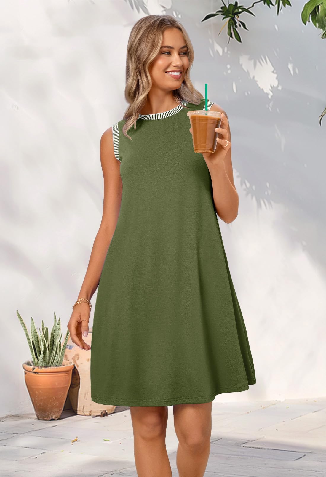 Foto 8 pulgar | Vestido Casual Merokeety 2025 Para Mujer, Color Verde Militar, Talla L - Venta Internacional.