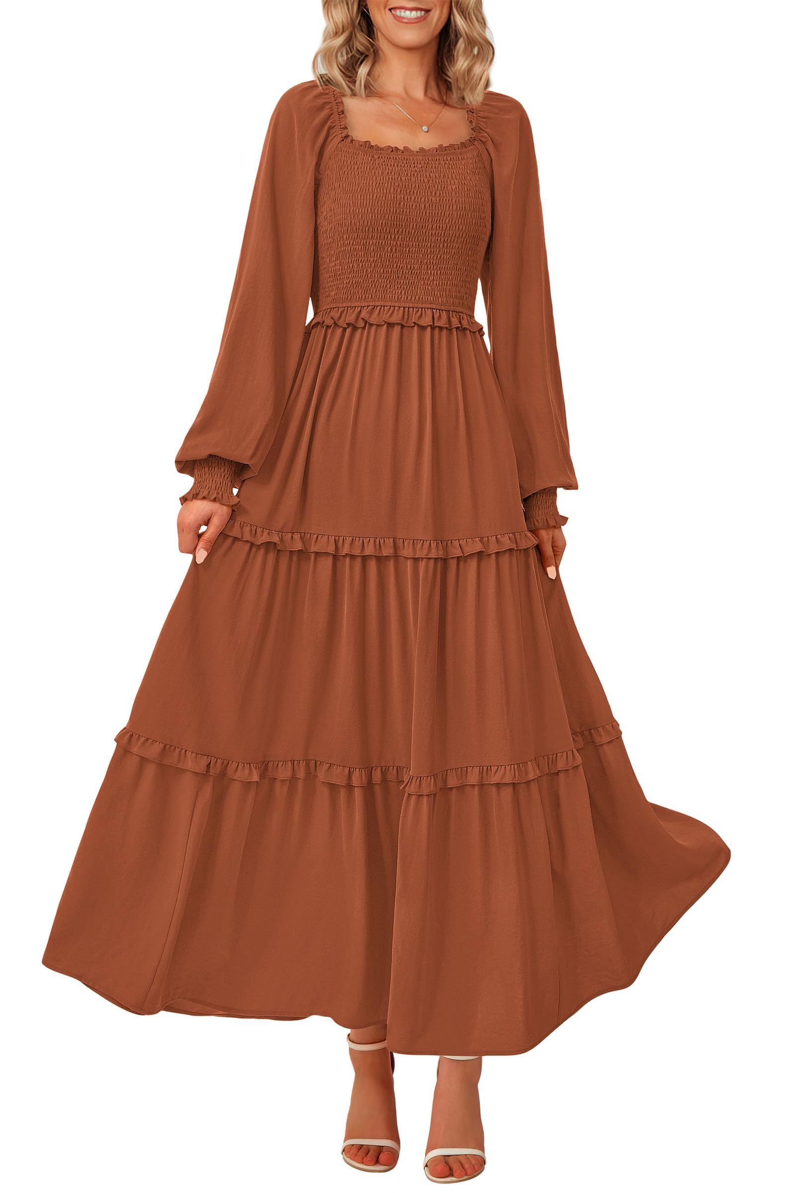 Foto 1 | Vestido Largo Prettygarden Para Mujer, Color Marrón Primaveral - Venta Internacional.