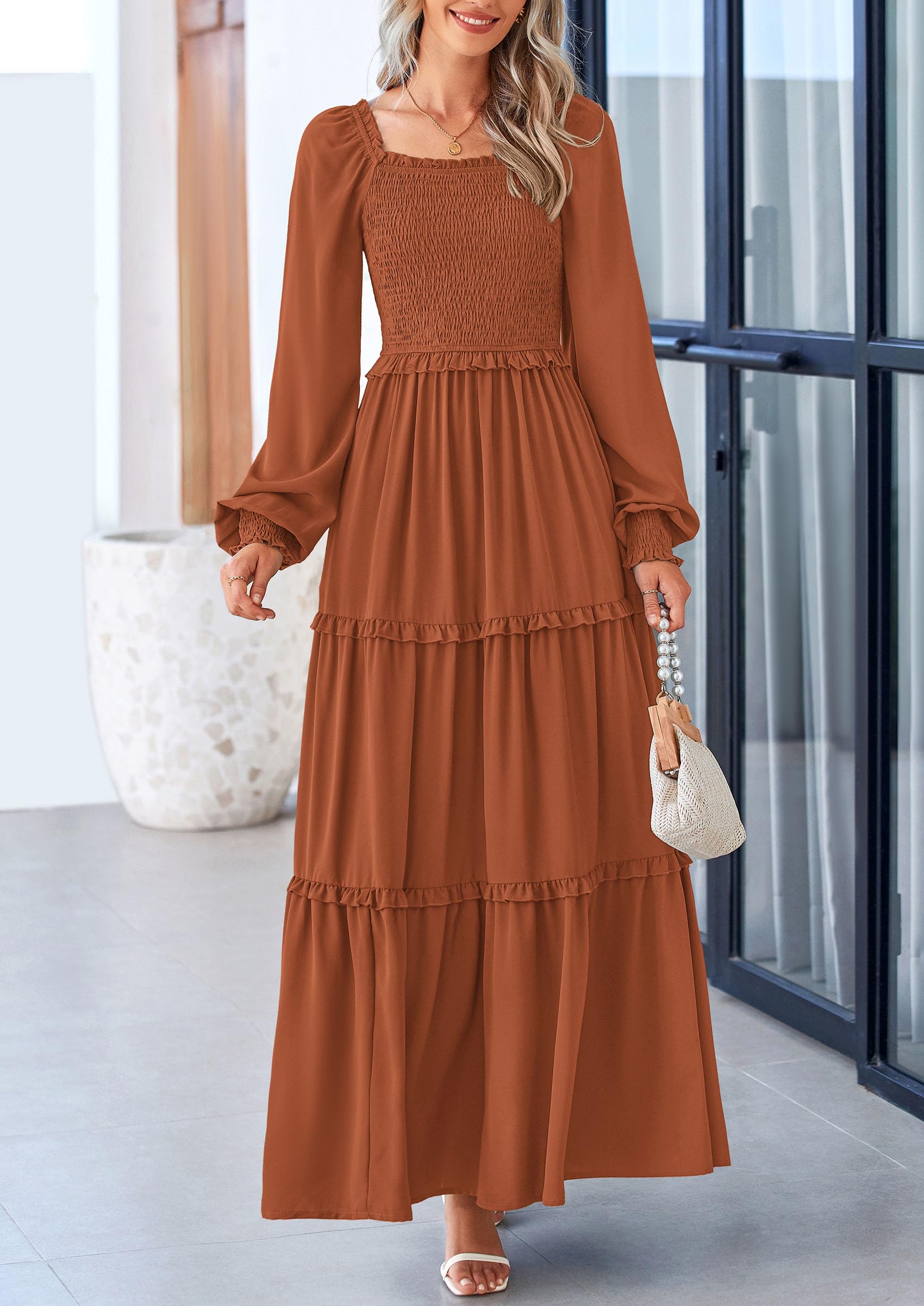 Foto 5 pulgar | Vestido Largo Prettygarden Para Mujer, Color Marrón Primaveral - Venta Internacional.