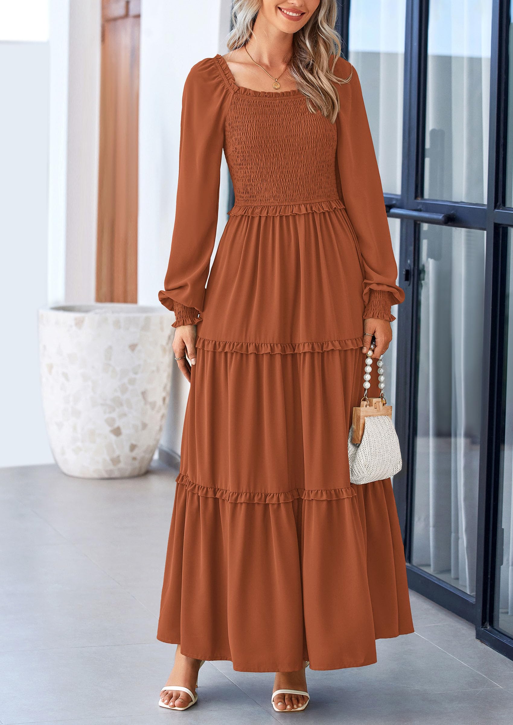Foto 5 | Vestido Largo Prettygarden Para Mujer, Color Marrón Primaveral - Venta Internacional.