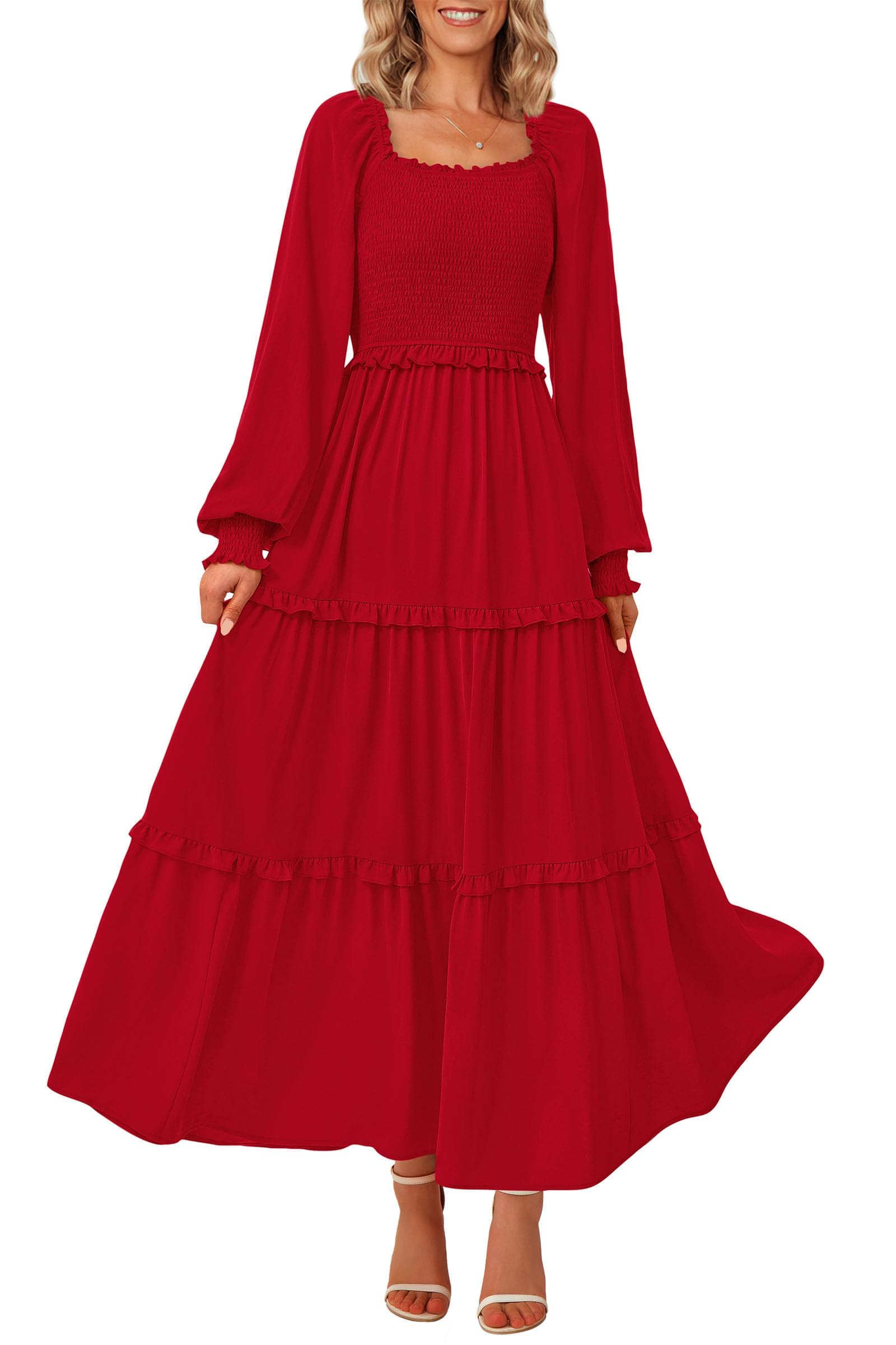 Vestido Largo Prettygarden Para Mujer, Estampado Primaveral, Rojo, Talla L - Venta Internacional.