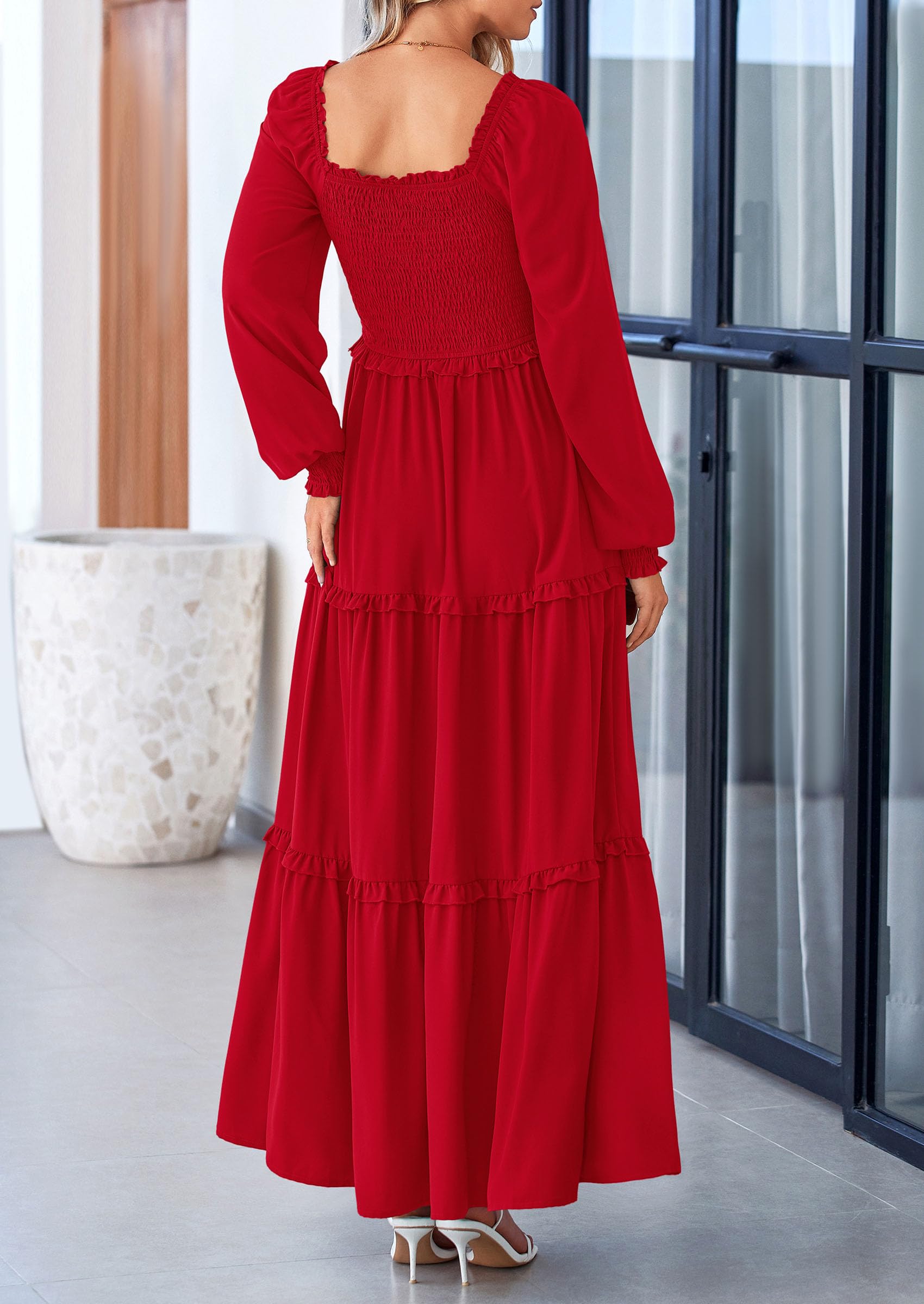 Foto 3 pulgar | Vestido Largo Prettygarden Para Mujer, Estampado Primaveral, Rojo, Talla L - Venta Internacional.