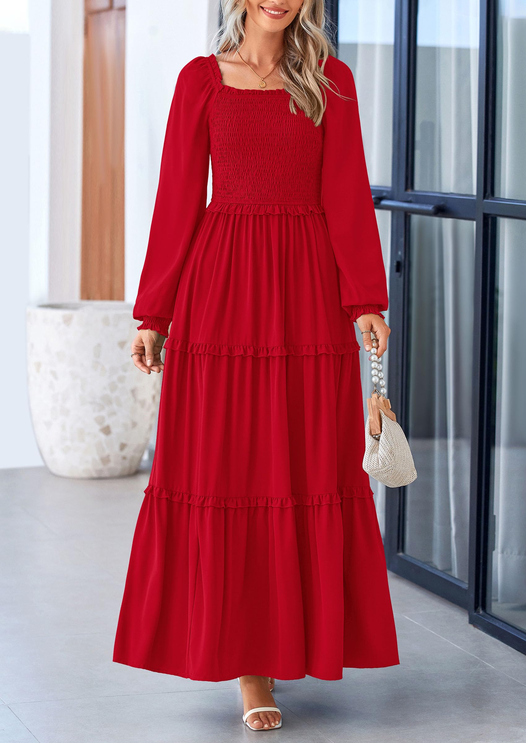 Foto 4 pulgar | Vestido Largo Prettygarden Para Mujer, Estampado Primaveral, Rojo, Talla L - Venta Internacional.