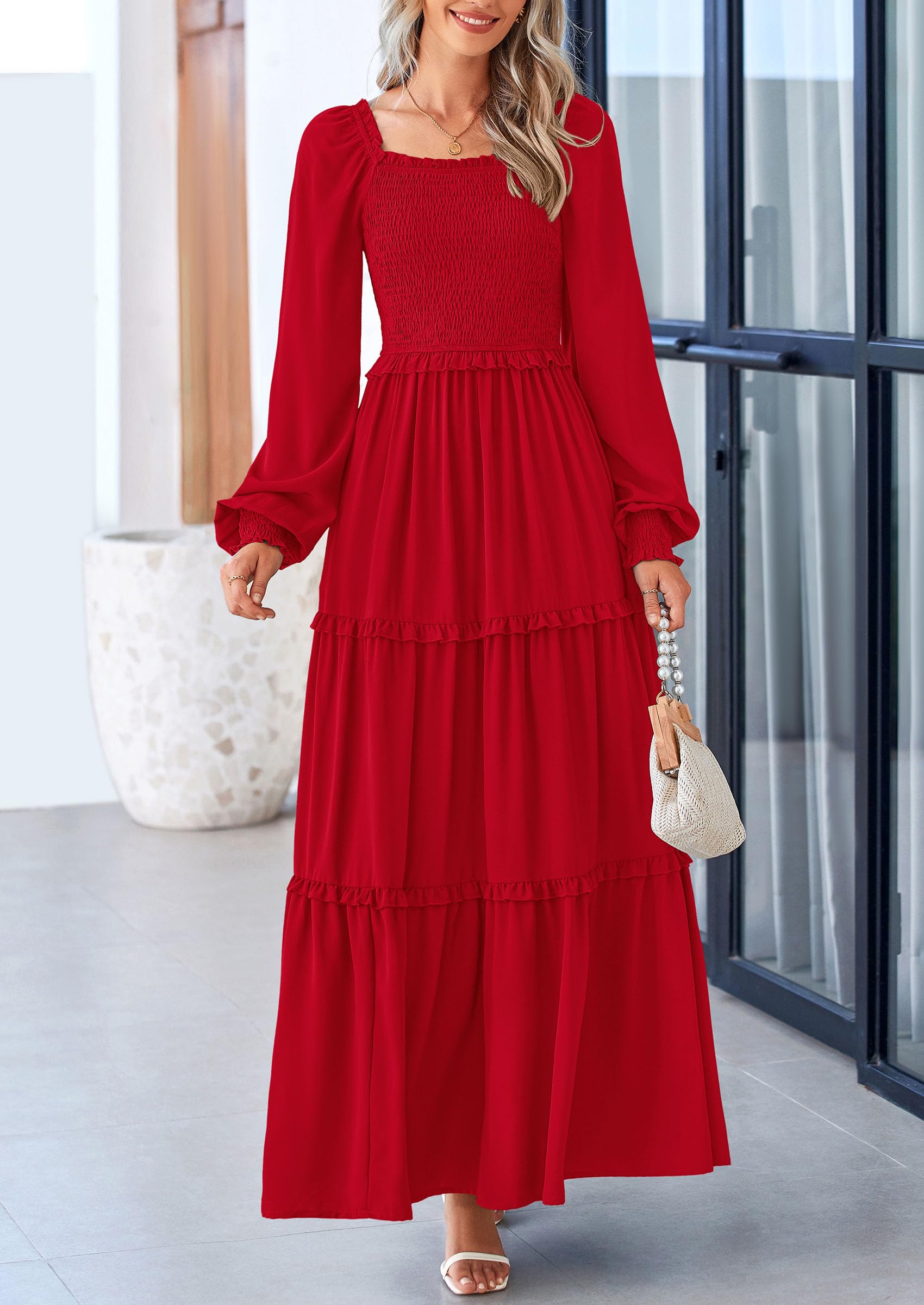 Foto 5 pulgar | Vestido Largo Prettygarden Para Mujer, Estampado Primaveral, Rojo, Talla L - Venta Internacional.