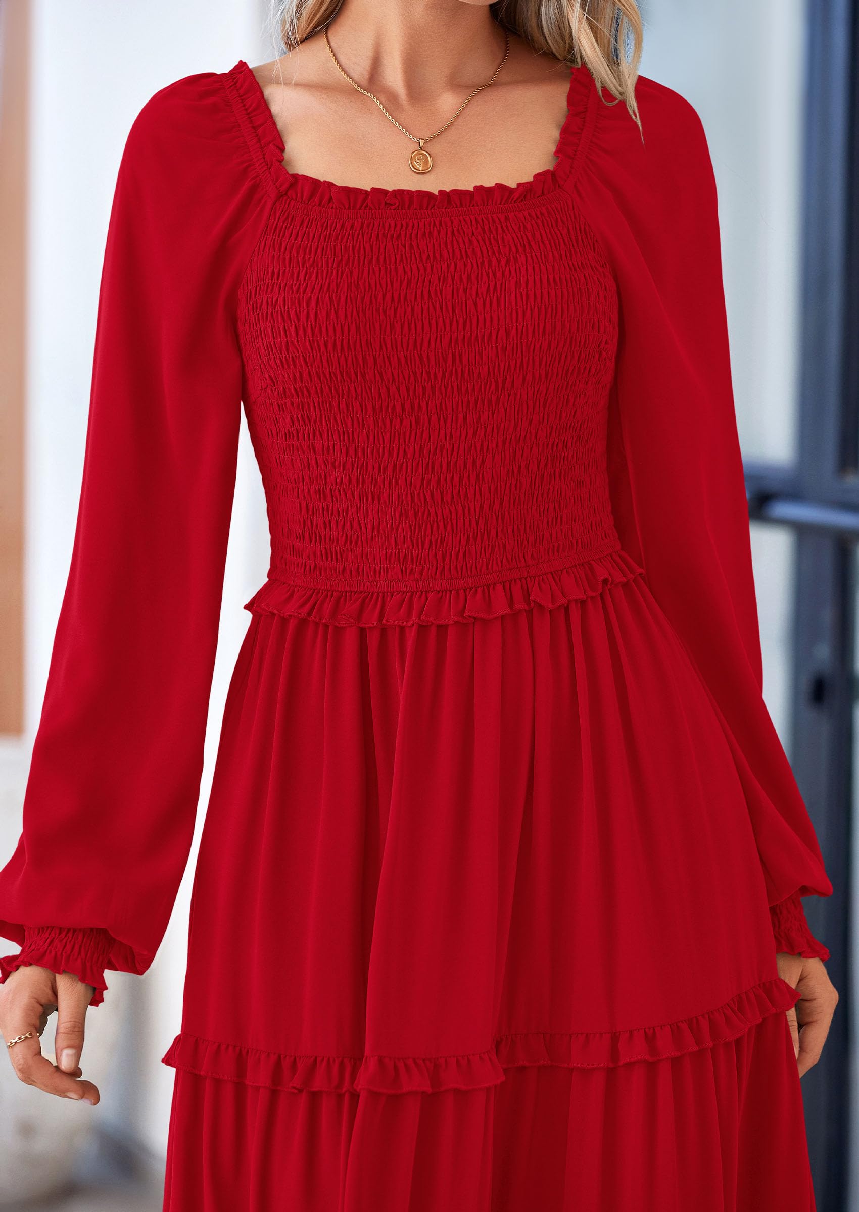 Foto 8 pulgar | Vestido Largo Prettygarden Para Mujer, Estampado Primaveral, Rojo, Talla L - Venta Internacional.