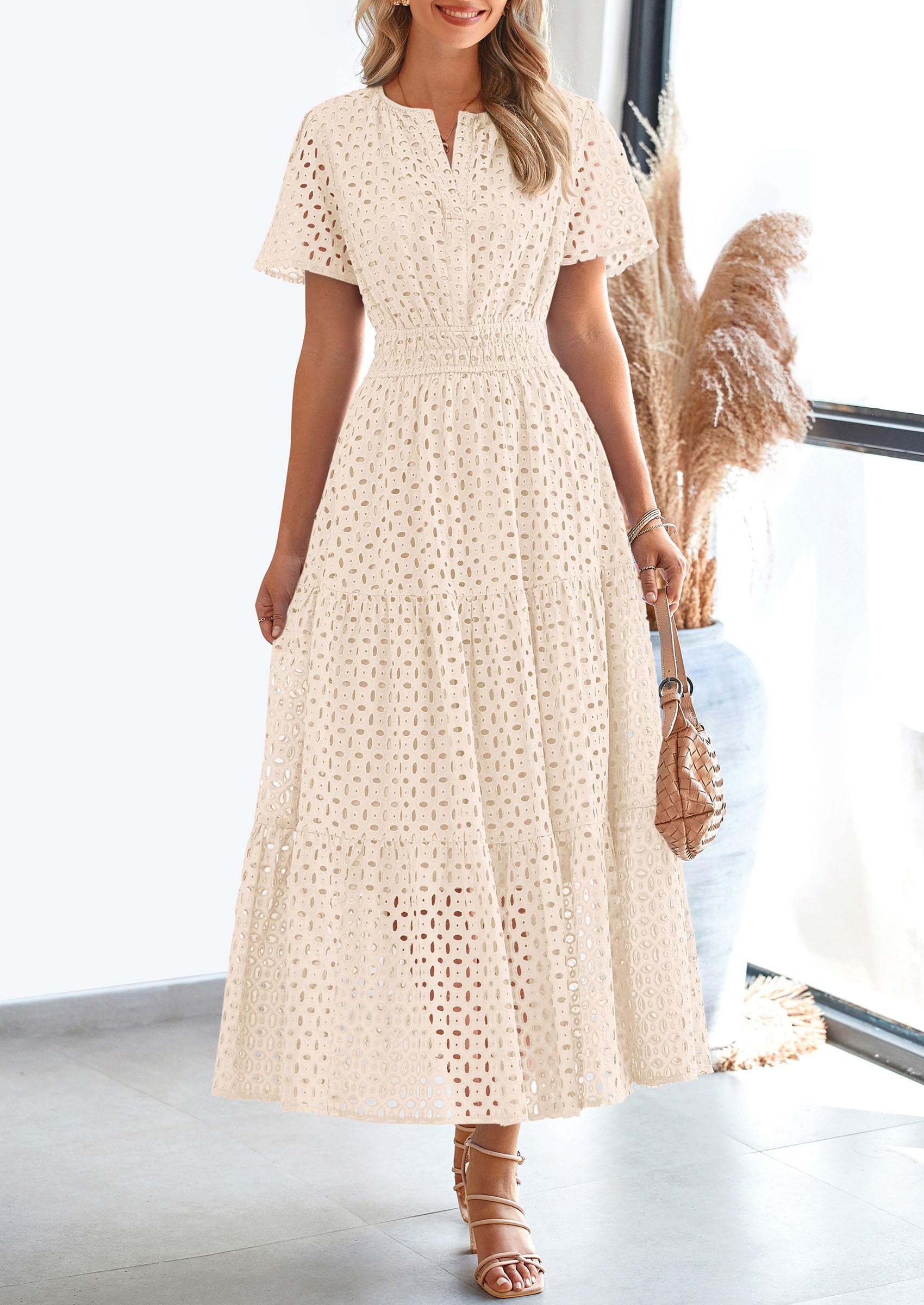 Foto 2 | Vestido Largo Prettygarden 2025 De Verano Con Cuello En V Y Ojales Para Mujer - Venta Internacional.
