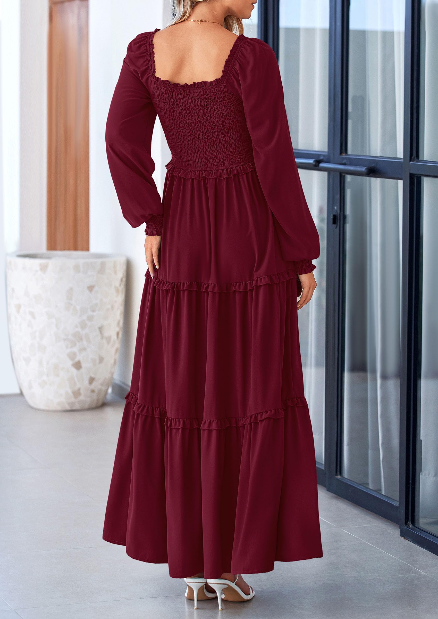 Foto 3 pulgar | Vestido Largo Prettygarden Para Mujer, Estampado Primaveral, Rojo Vino Oscuro - Venta Internacional.