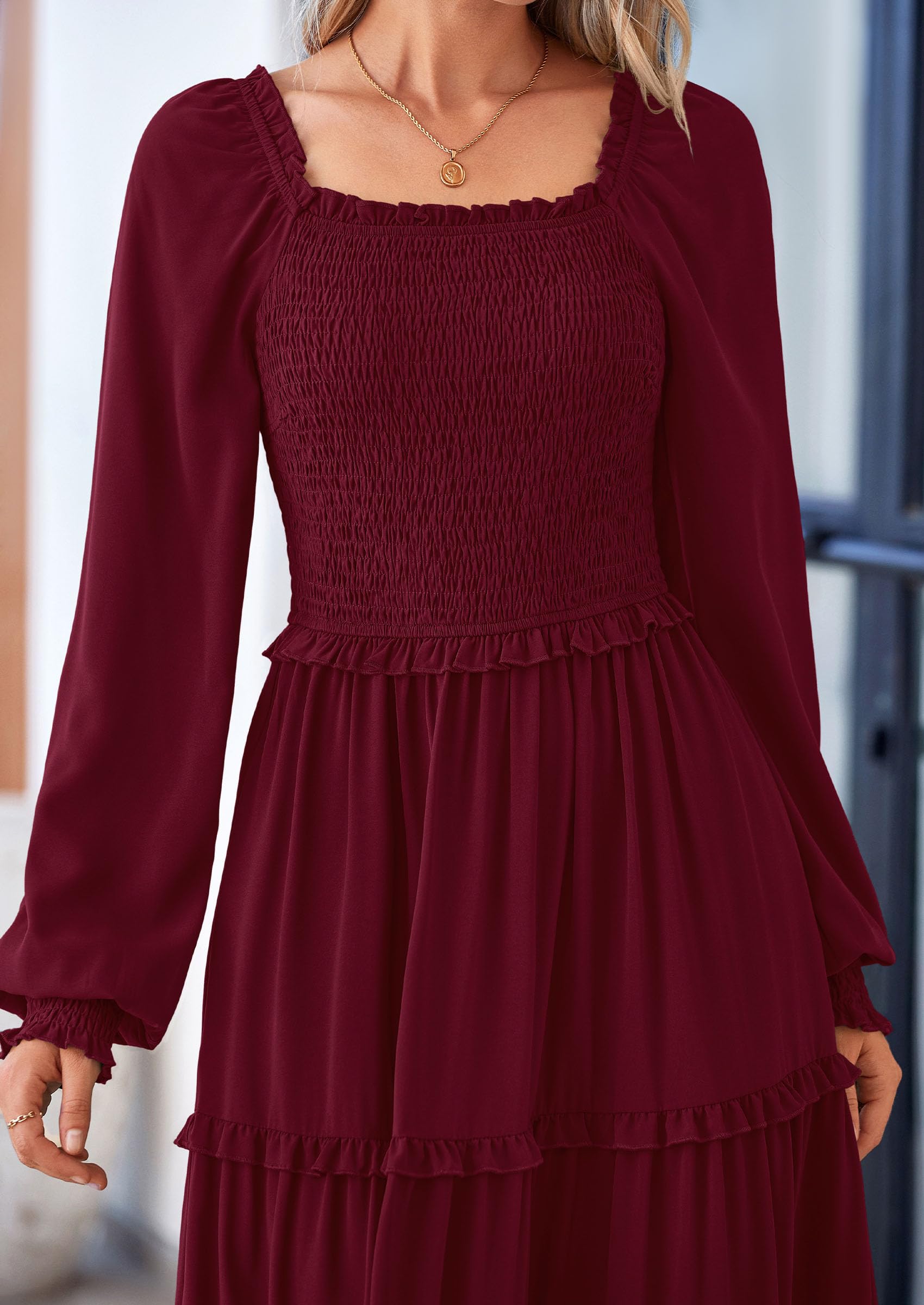 Foto 8 pulgar | Vestido Largo Prettygarden Para Mujer, Estampado Primaveral, Rojo Vino Oscuro - Venta Internacional.