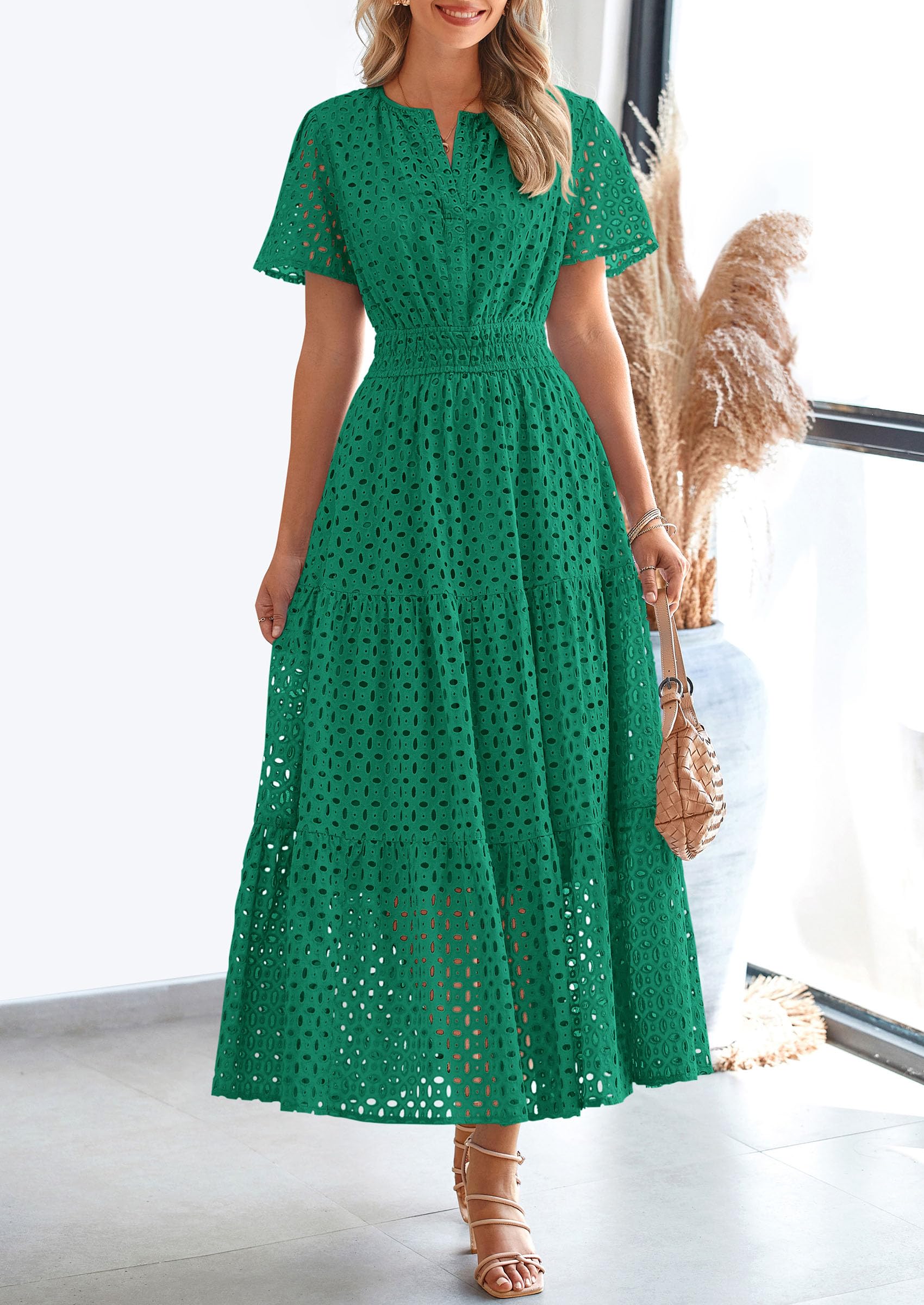 Foto 2 | Vestido Largo Prettygarden 2025 De Verano Con Cuello En V Y Ojales Para Mujer - Venta Internacional.