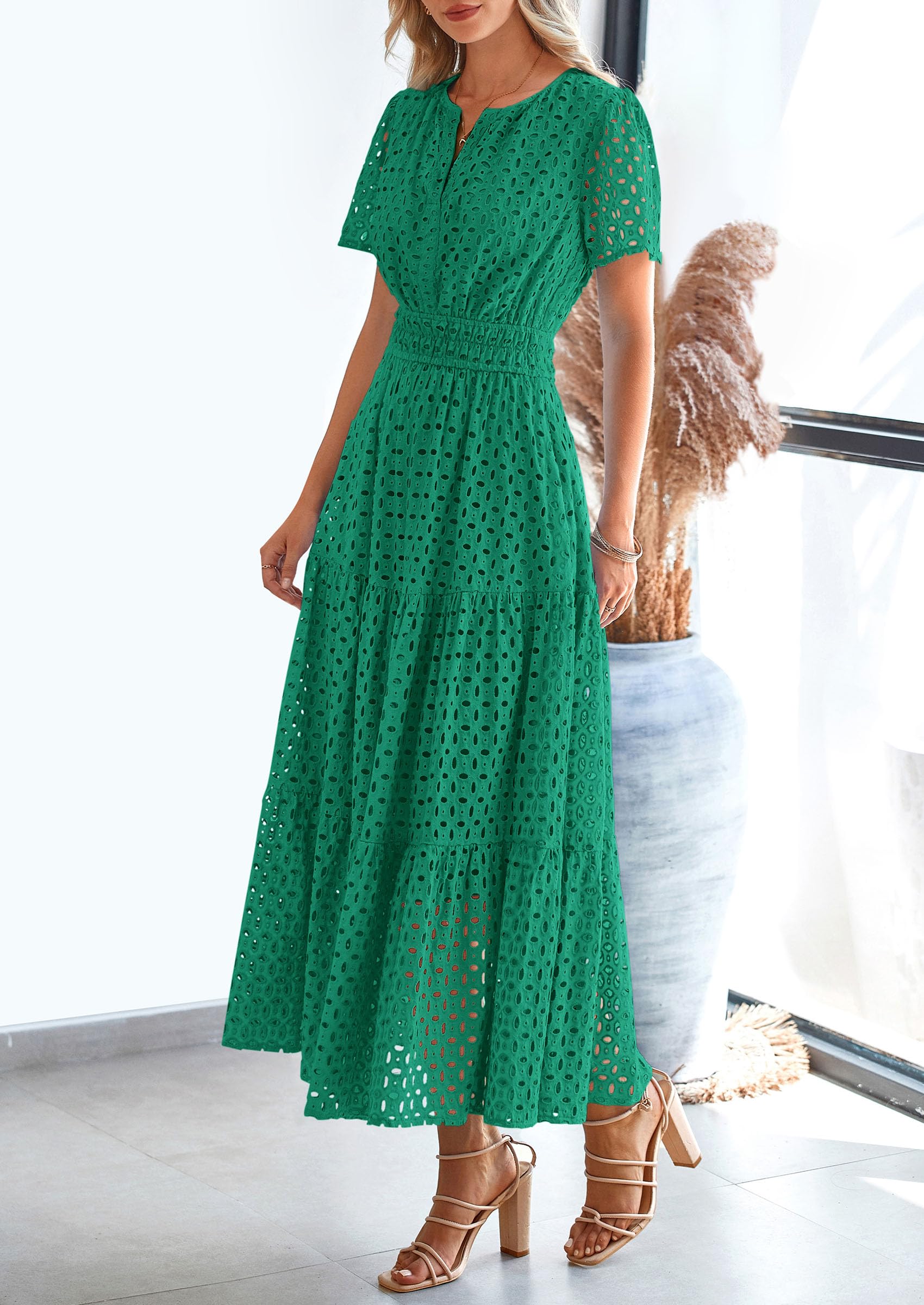 Foto 4 pulgar | Vestido Largo Prettygarden 2025 De Verano Con Cuello En V Y Ojales Para Mujer - Venta Internacional.