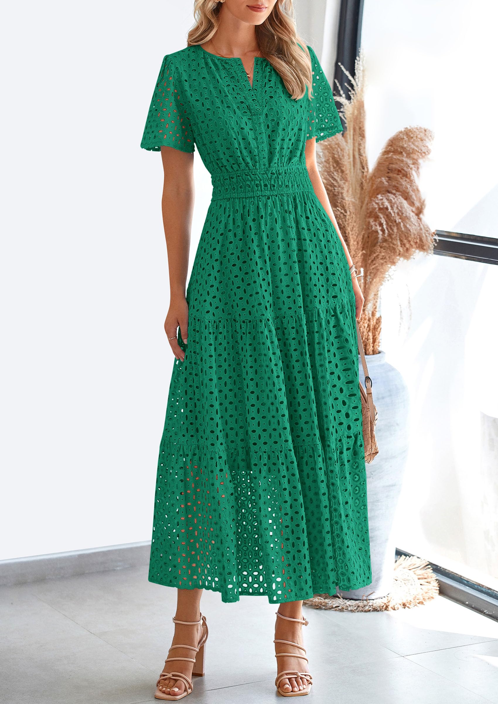 Foto 7 | Vestido Largo Prettygarden 2025 De Verano Con Cuello En V Y Ojales Para Mujer - Venta Internacional.