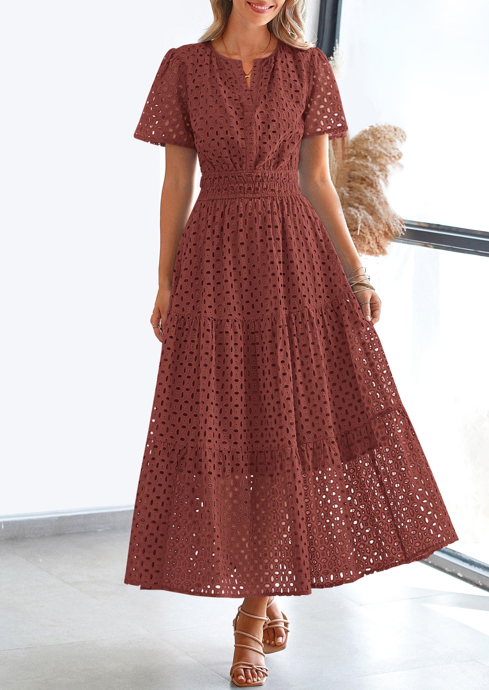 Foto 6 pulgar | Vestido Largo Prettygarden 2025 Para Mujer Con Cuello En V Y Manga Corta - Venta Internacional.