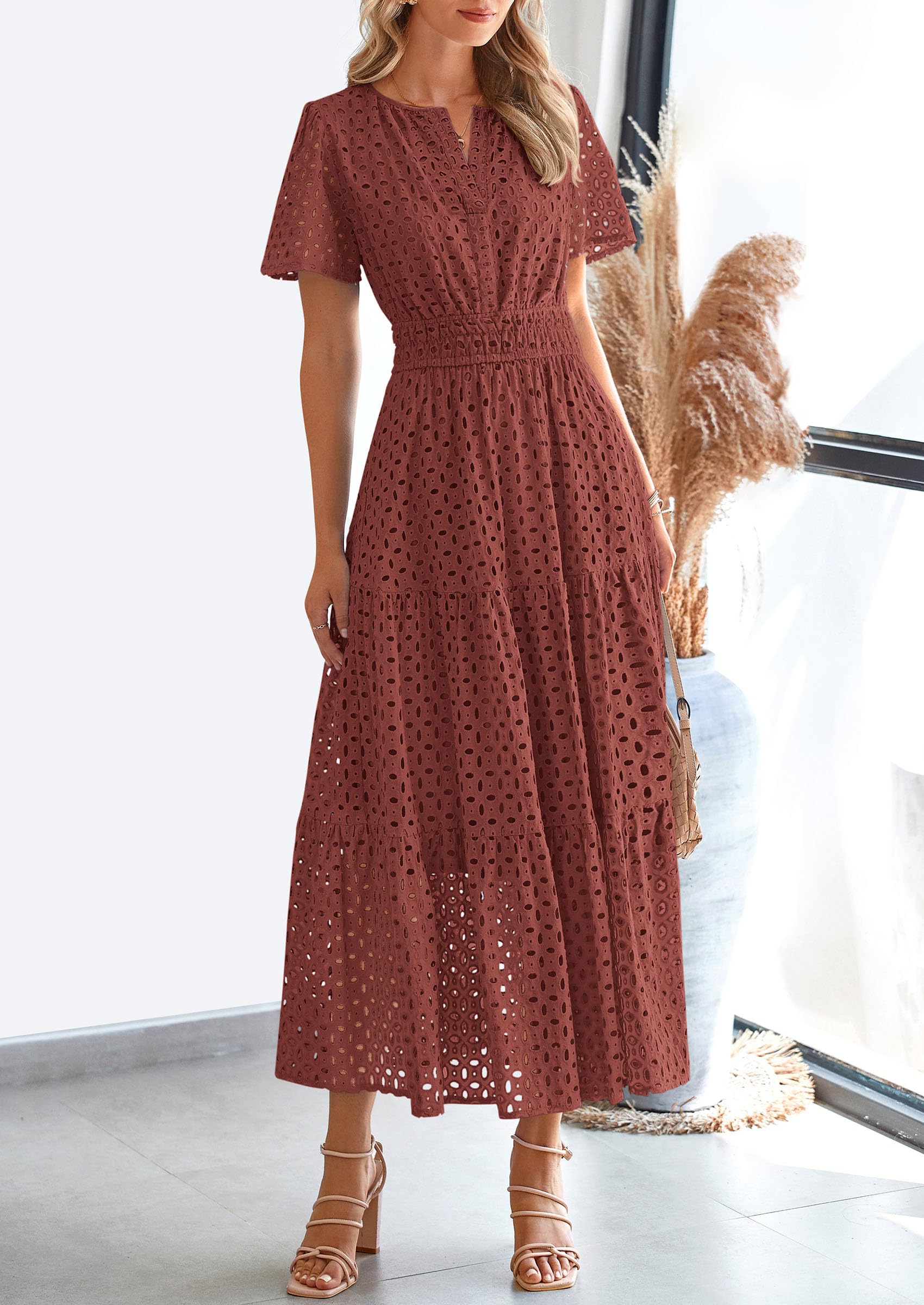 Foto 7 | Vestido Largo Prettygarden 2025 Para Mujer Con Cuello En V Y Manga Corta - Venta Internacional.