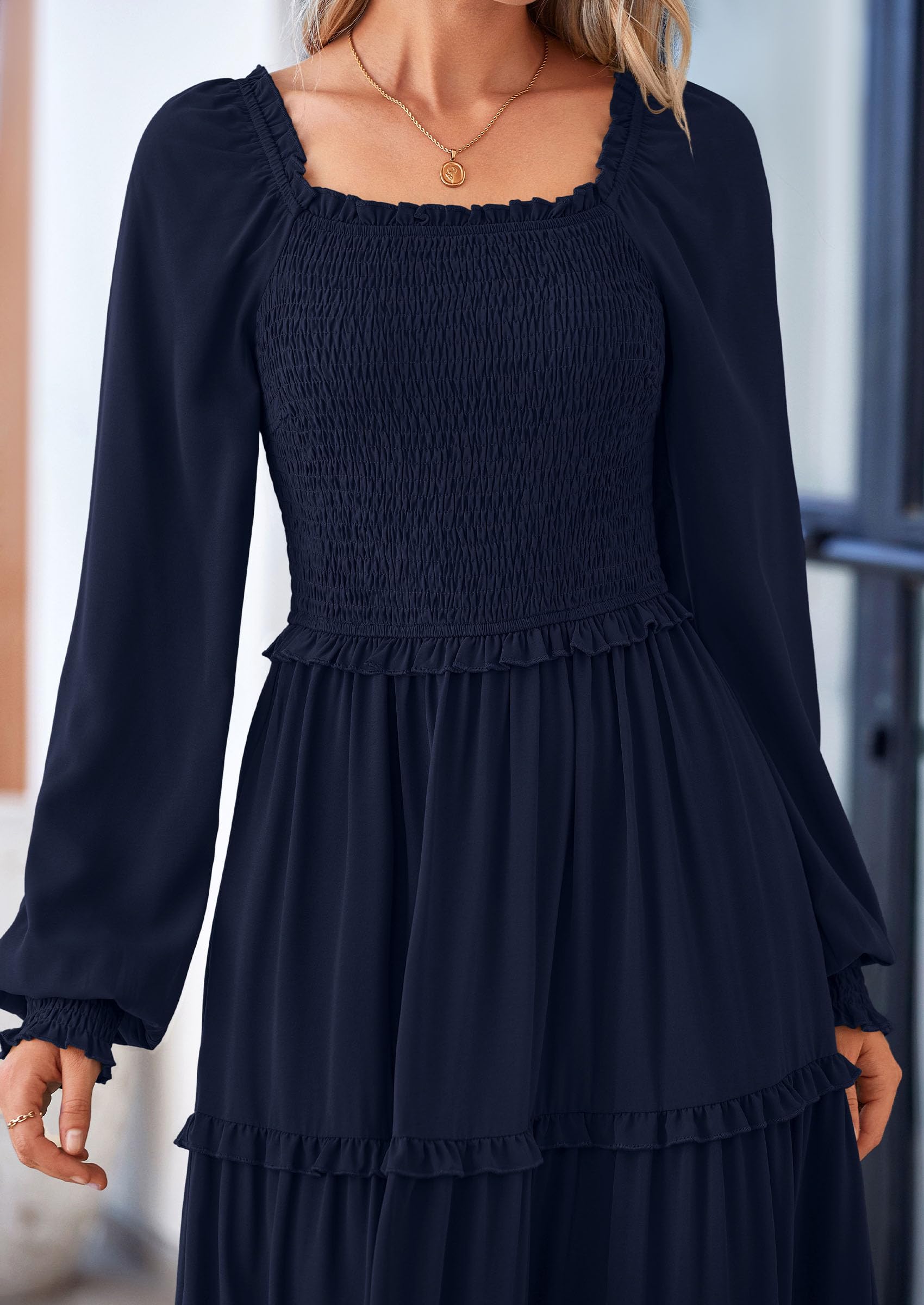 Foto 6 | Vestido Largo Prettygarden Para Mujer, Estampado Primaveral, Azul Marino - Venta Internacional.