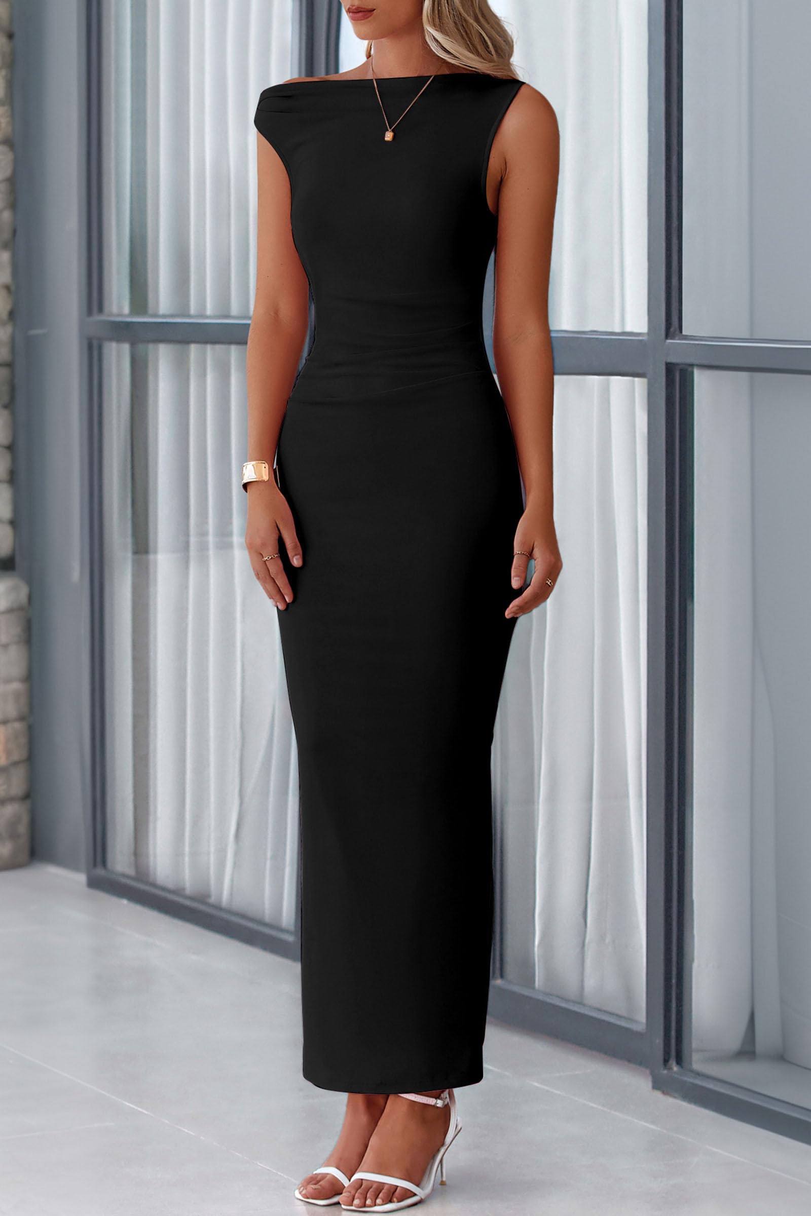 Foto 7 | Vestido Largo Prettygarden Para Mujer, Verano 2025, Con Un Solo Hombro - Venta Internacional.