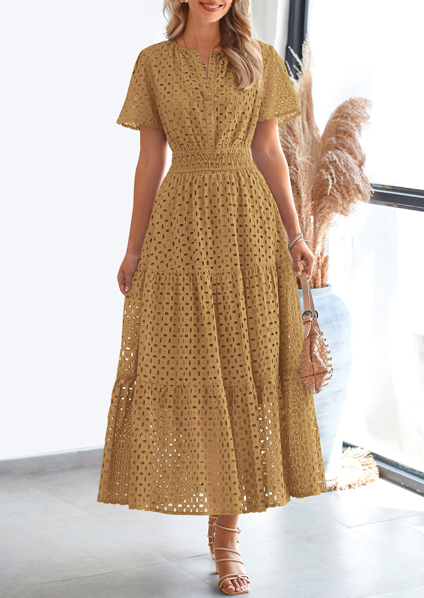 Foto 2 | Vestido Largo Prettygarden 2025 De Verano Con Cuello En V Y Ojales Para Mujer - Venta Internacional.
