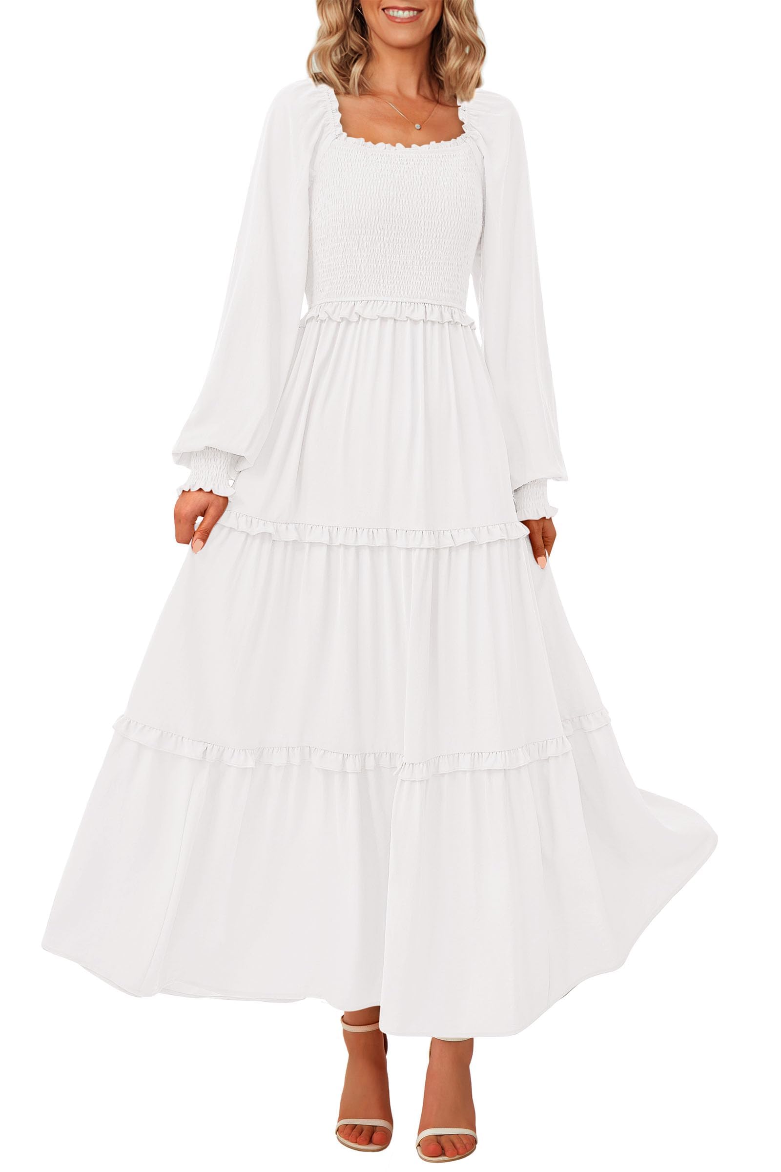 Vestido Largo Prettygarden Para Mujer, Estampado Primaveral, Blanco, Talla Pequeña - Venta Internacional.