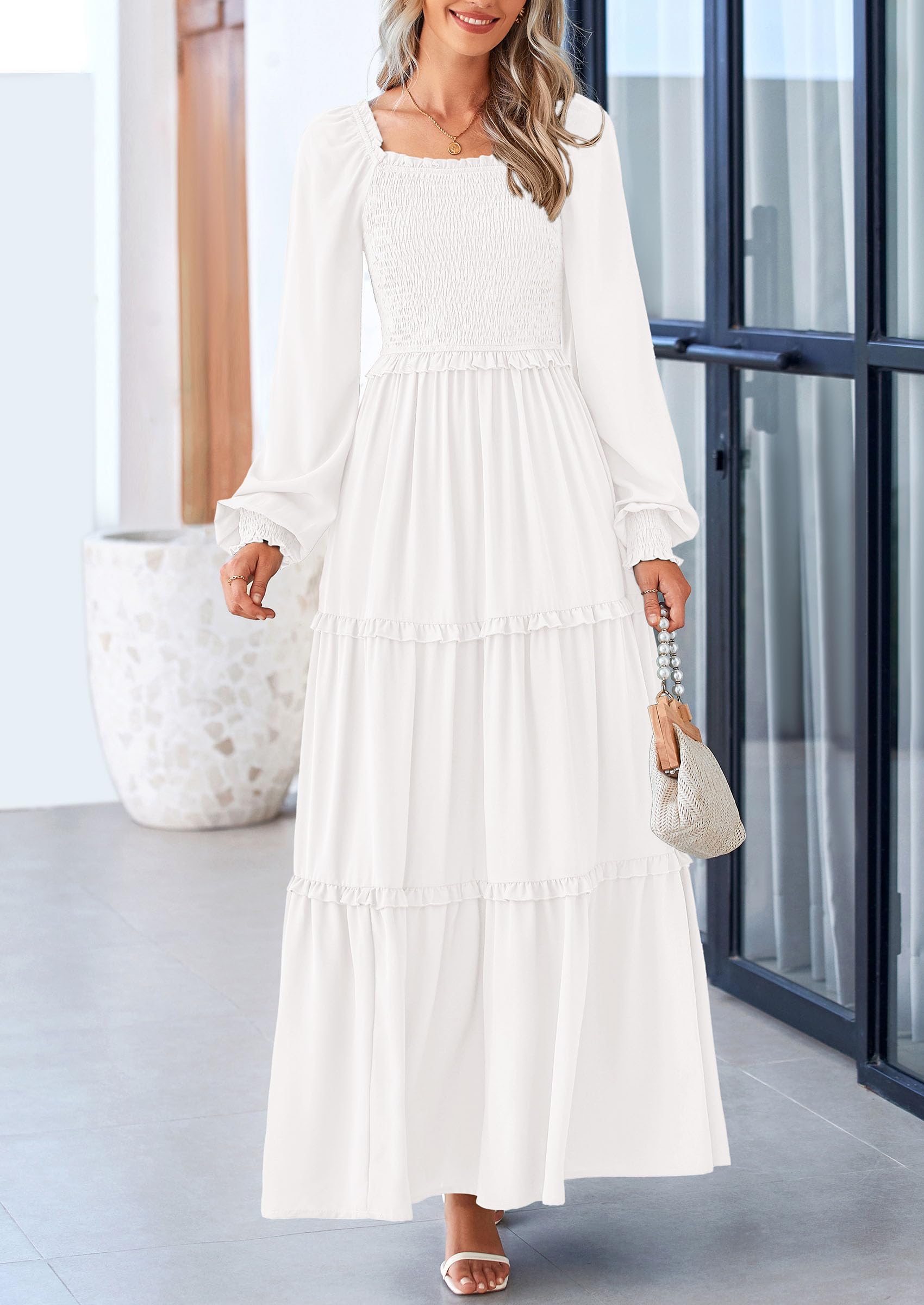 Foto 4 | Vestido Largo Prettygarden Para Mujer, Estampado Primaveral, Blanco, Talla Pequeña - Venta Internacional.