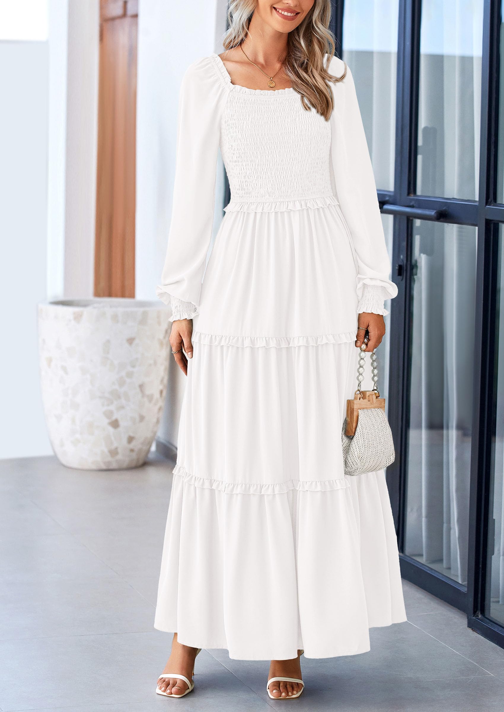 Foto 5 | Vestido Largo Prettygarden Para Mujer, Estampado Primaveral, Blanco, Talla Pequeña - Venta Internacional.