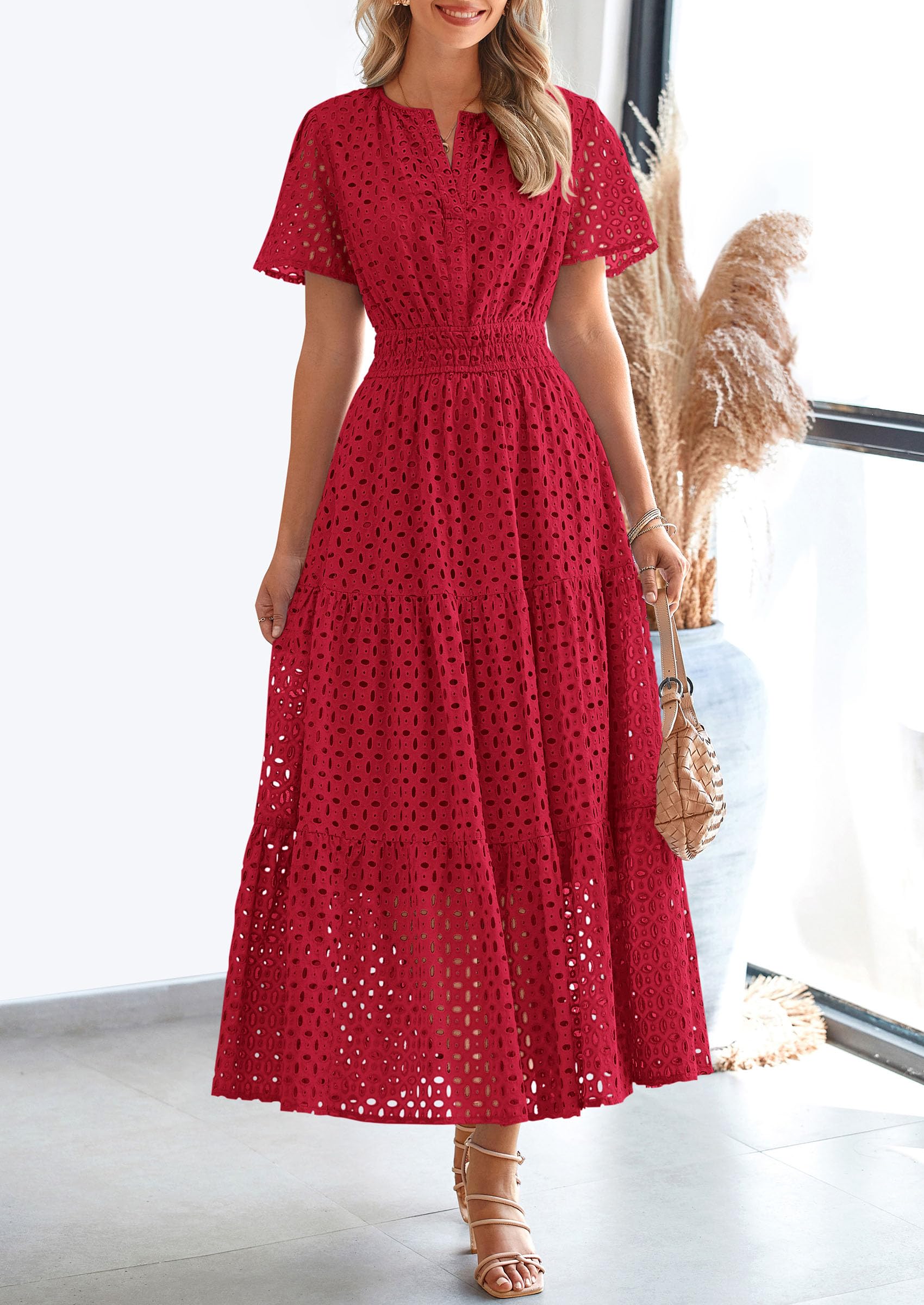 Foto 2 | Vestido Largo Prettygarden 2025 Para Mujer Con Cuello En V Y Manga Corta - Venta Internacional.