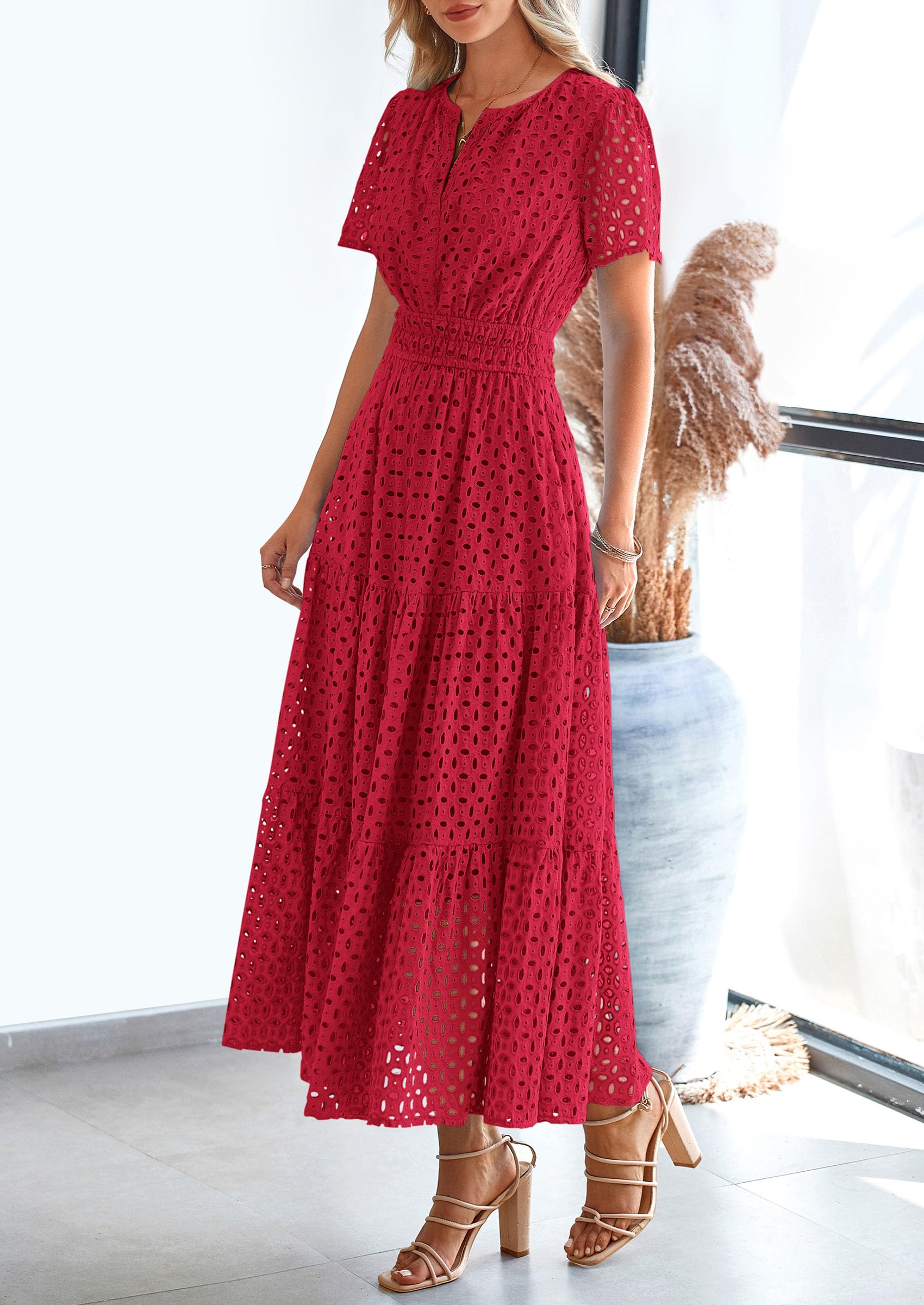 Foto 4 pulgar | Vestido Largo Prettygarden 2025 Para Mujer Con Cuello En V Y Manga Corta - Venta Internacional.
