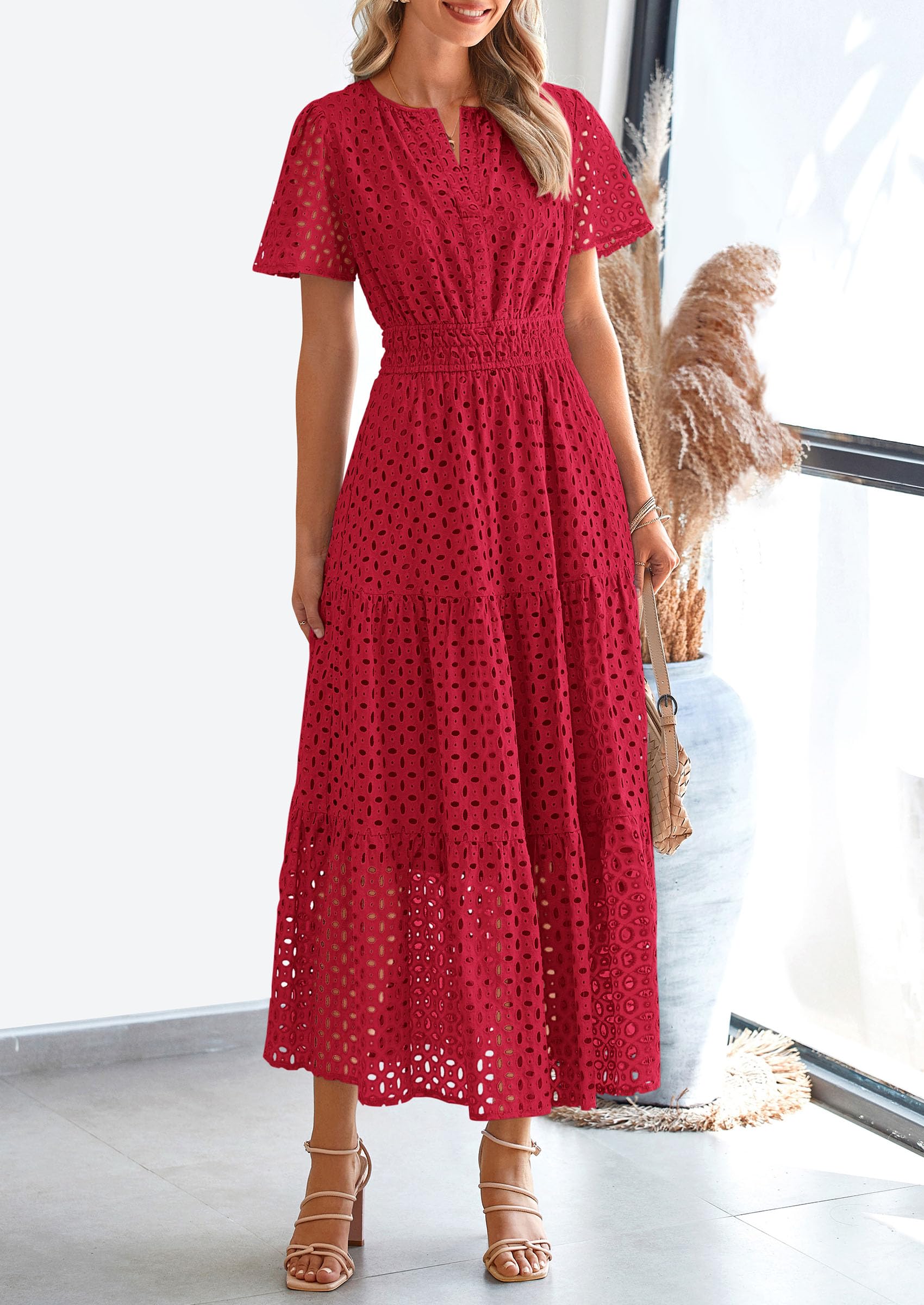 Foto 5 pulgar | Vestido Largo Prettygarden 2025 Para Mujer Con Cuello En V Y Manga Corta - Venta Internacional.