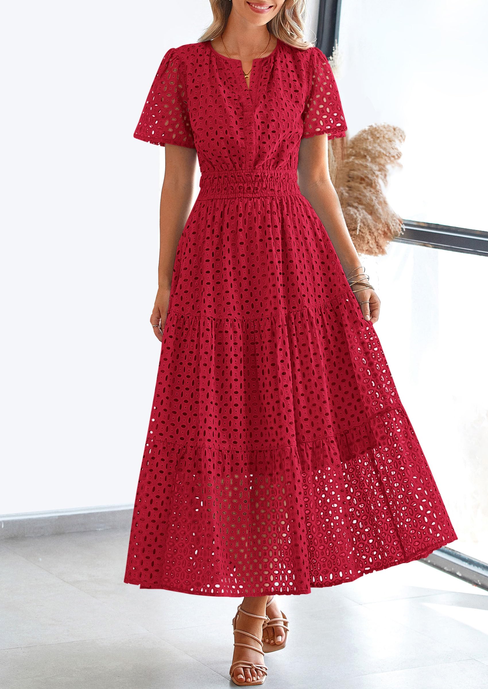 Foto 6 pulgar | Vestido Largo Prettygarden 2025 Para Mujer Con Cuello En V Y Manga Corta - Venta Internacional.