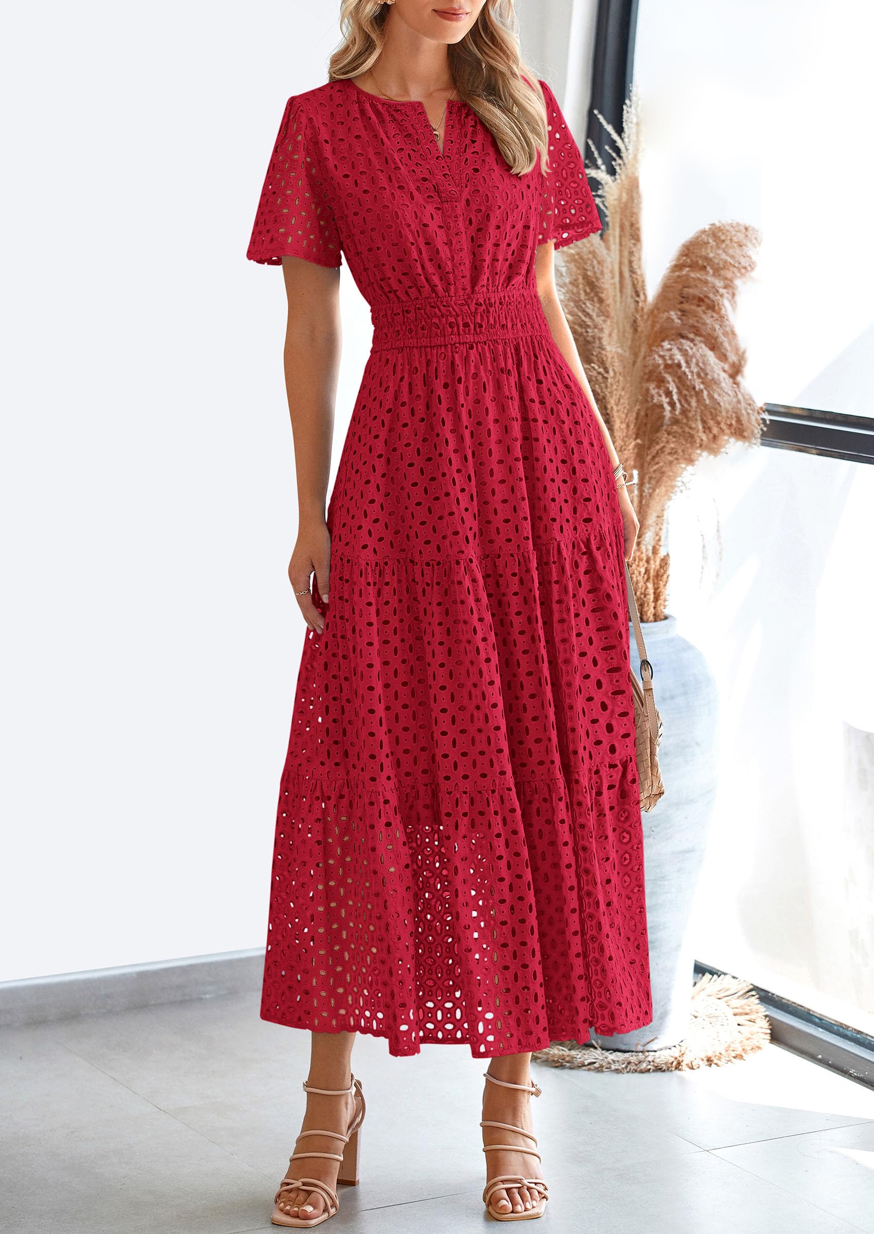 Foto 7 | Vestido Largo Prettygarden 2025 Para Mujer Con Cuello En V Y Manga Corta - Venta Internacional.