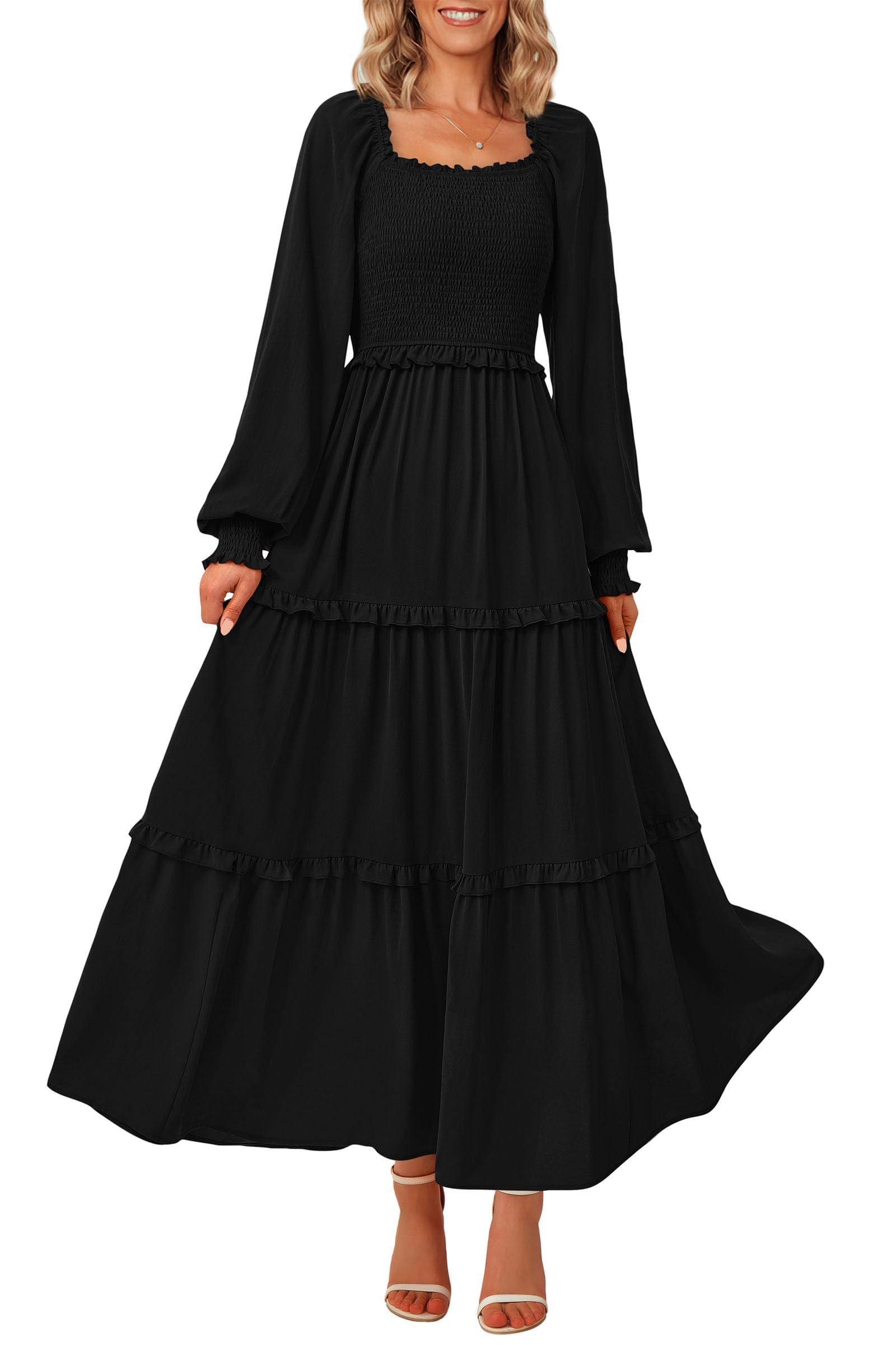 Foto 2 pulgar | Vestido Largo Prettygarden Para Mujer, Estampado Primaveral, Negro, Xxl - Venta Internacional.