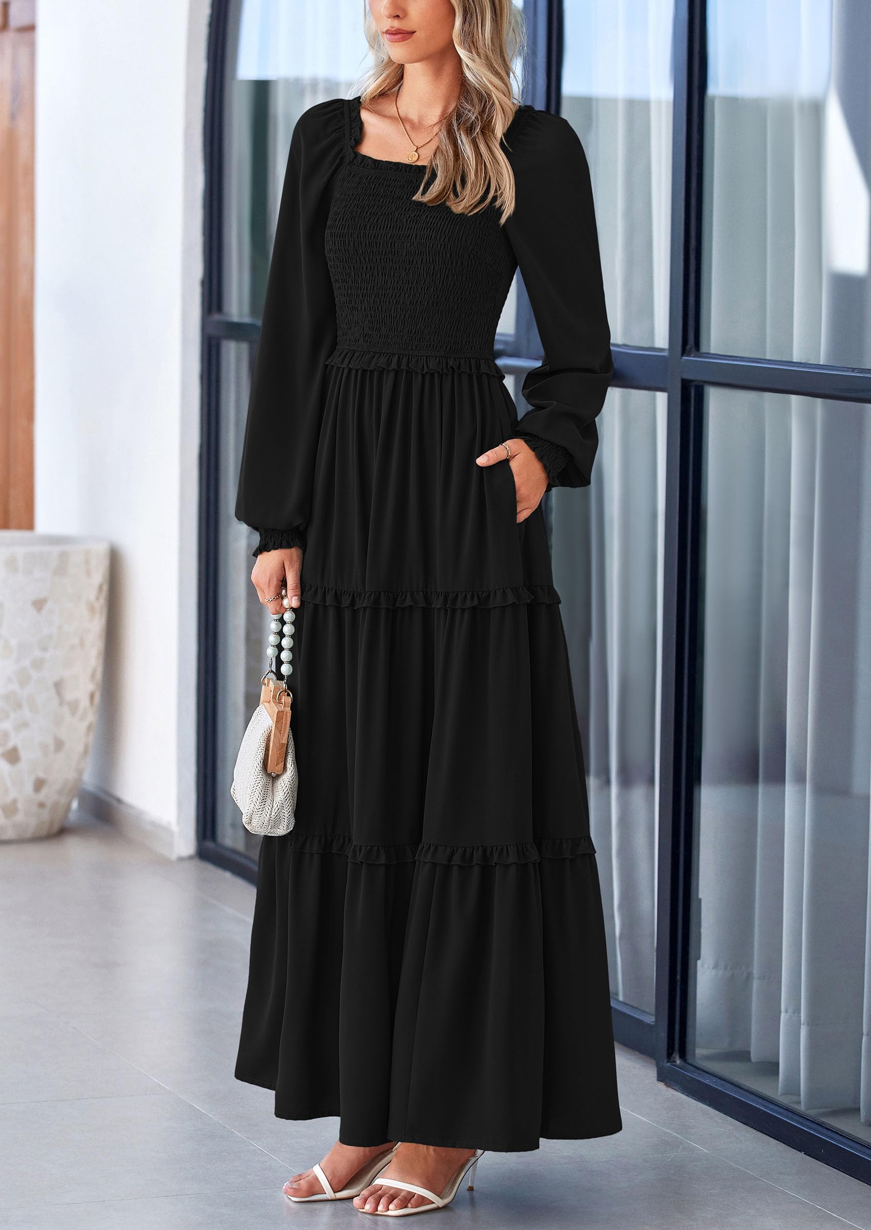 Foto 8 pulgar | Vestido Largo Prettygarden Para Mujer, Estampado Primaveral, Negro, Xxl - Venta Internacional.