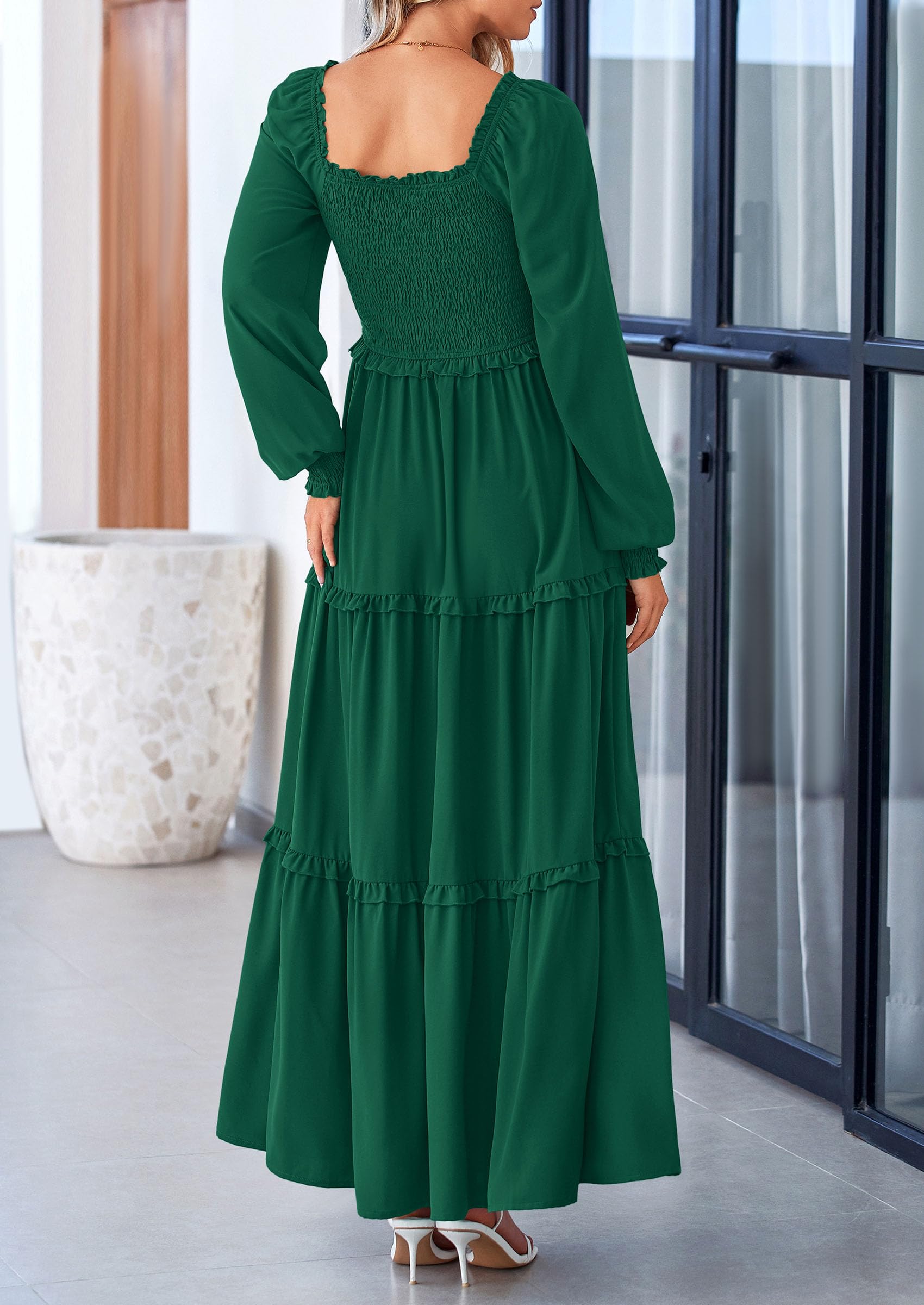 Foto 3 pulgar | Vestido Largo Prettygarden Para Mujer, Estampado Primaveral, Verde Oscuro - Venta Internacional.