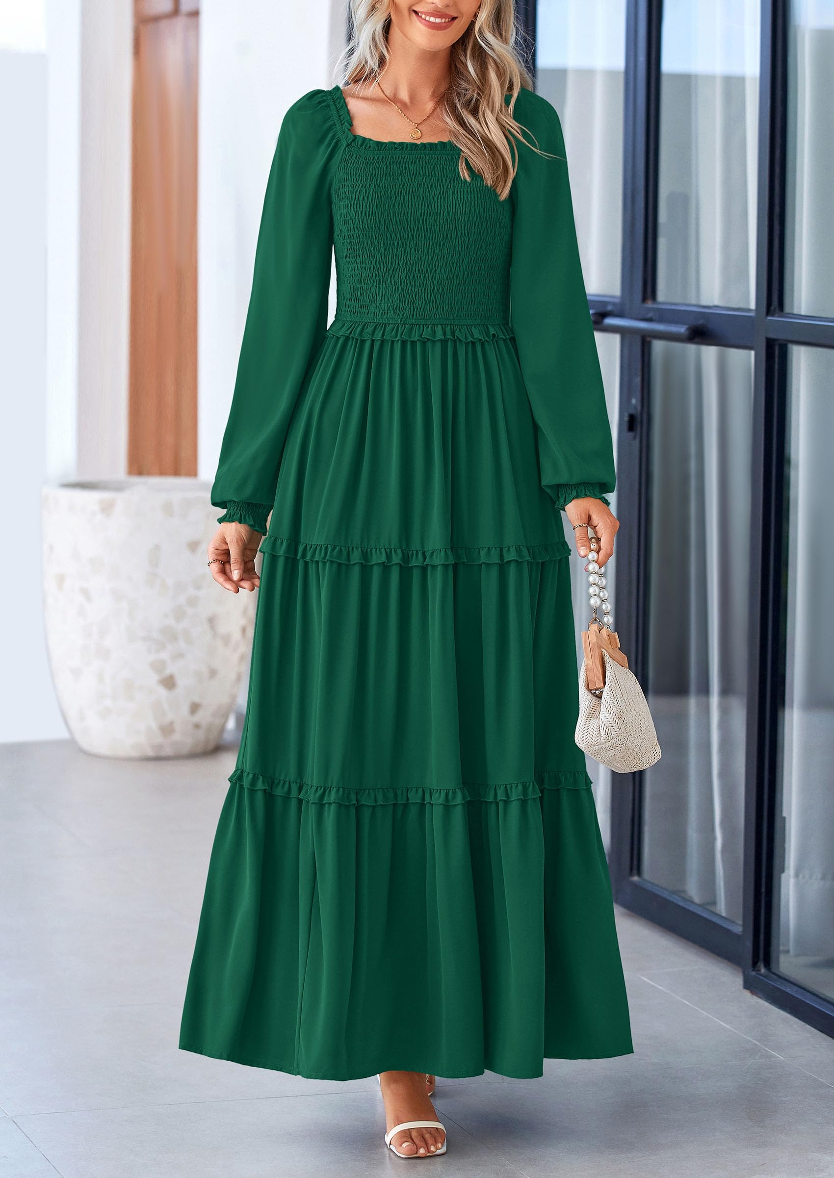 Foto 4 pulgar | Vestido Largo Prettygarden Para Mujer, Estampado Primaveral, Verde Oscuro - Venta Internacional.