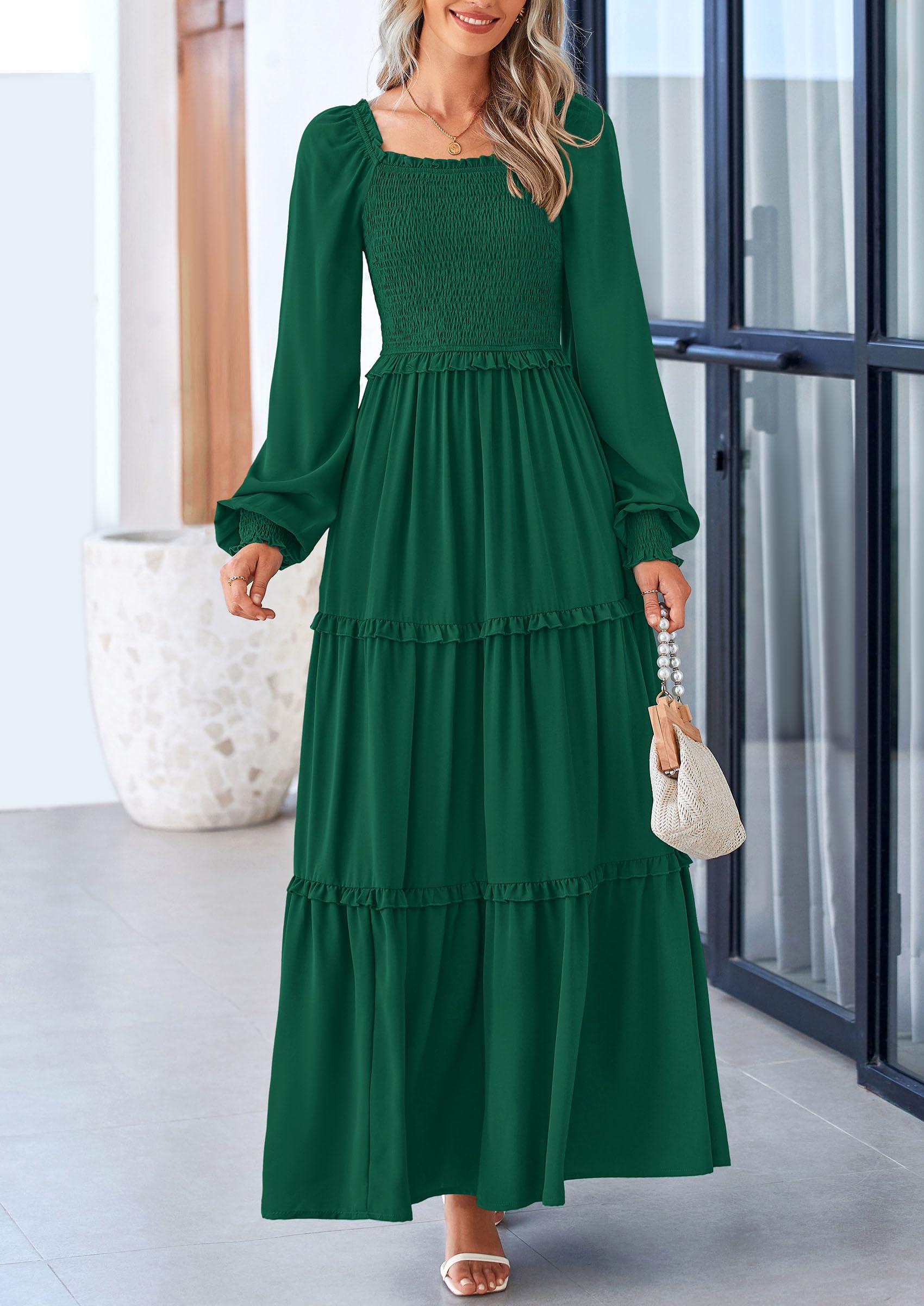 Foto 5 pulgar | Vestido Largo Prettygarden Para Mujer, Estampado Primaveral, Verde Oscuro - Venta Internacional.