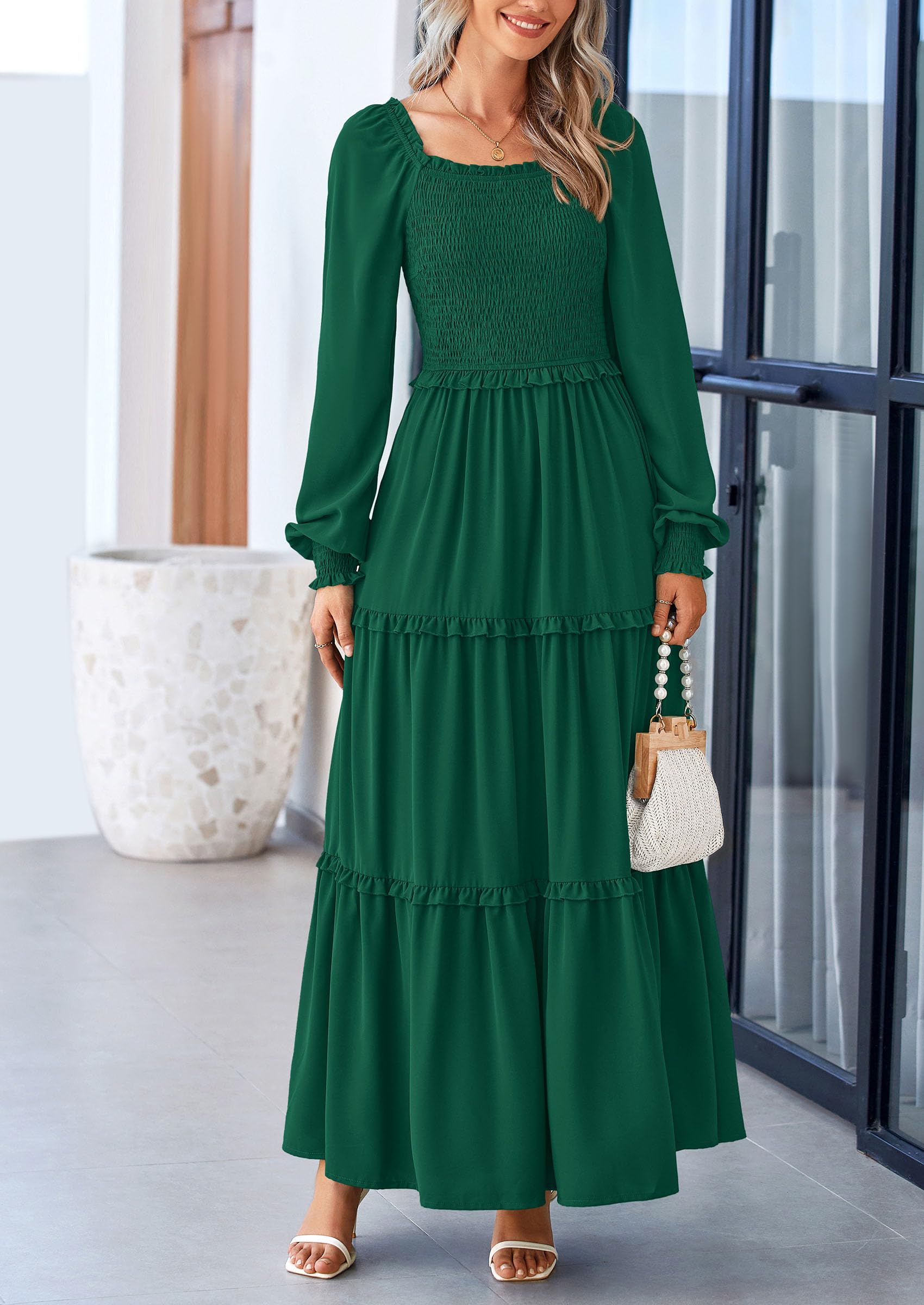 Foto 5 | Vestido Largo Prettygarden Para Mujer, Estampado Primaveral, Verde Oscuro - Venta Internacional.