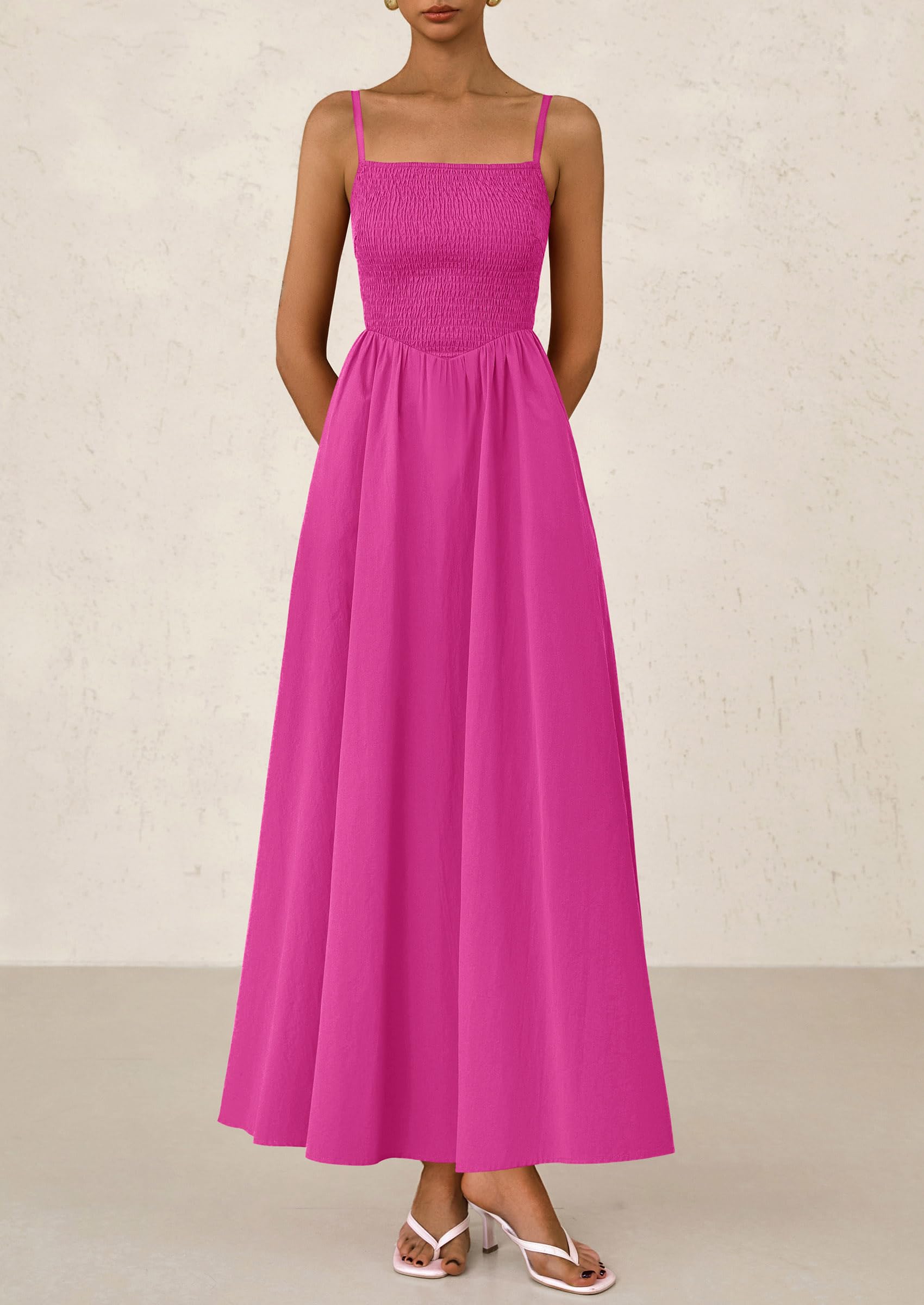 Foto 5 pulgar | Vestido Largo Prettygarden Para Mujer, Fruncido, Verano, Playa 2025 - Venta Internacional.