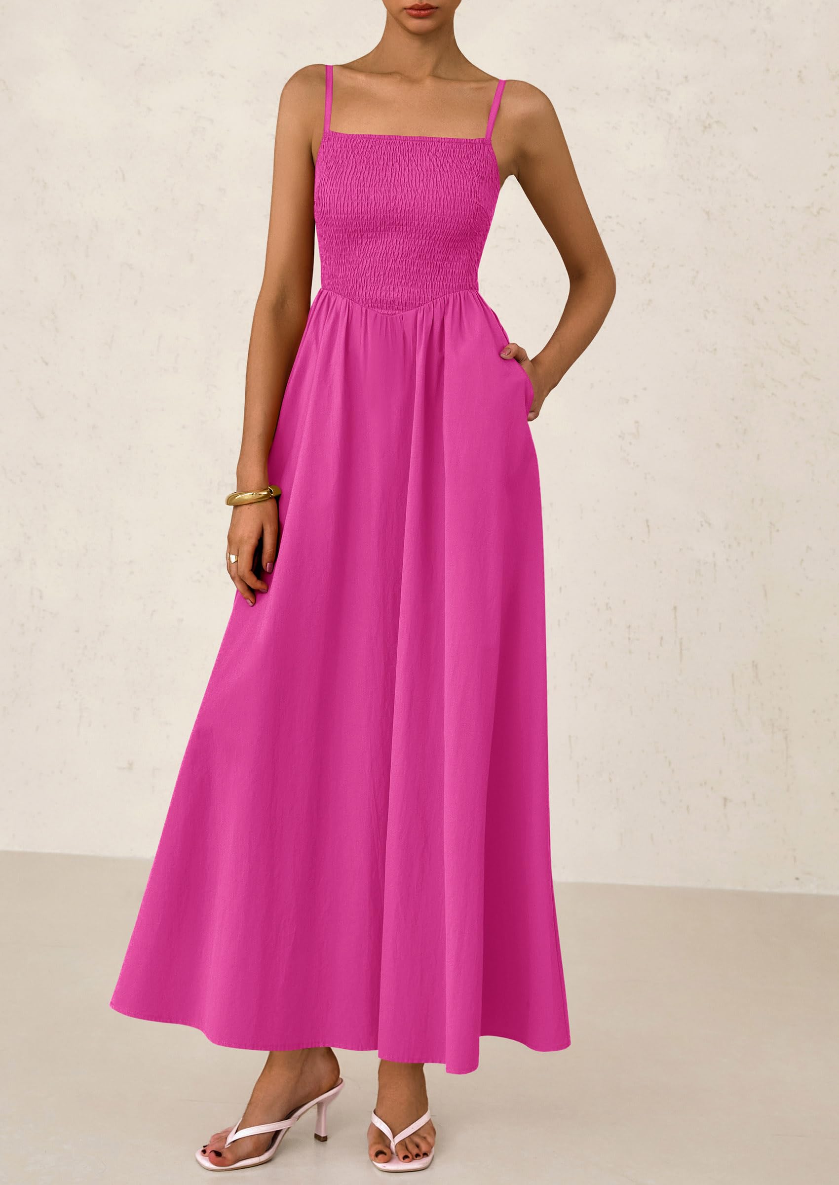 Foto 7 | Vestido Largo Prettygarden Para Mujer, Fruncido, Verano, Playa 2025 - Venta Internacional.
