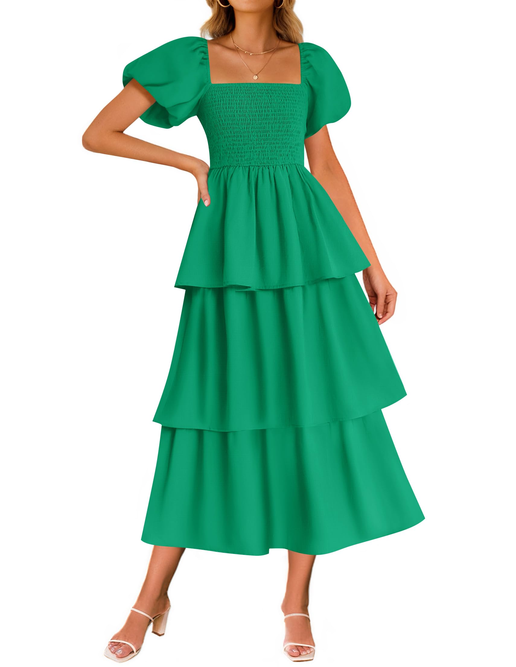 Foto 2 pulgar | Vestido Midi Zesica 2025 Summer Boho De Manga Corta Abullonada Para Mujer - Venta Internacional.
