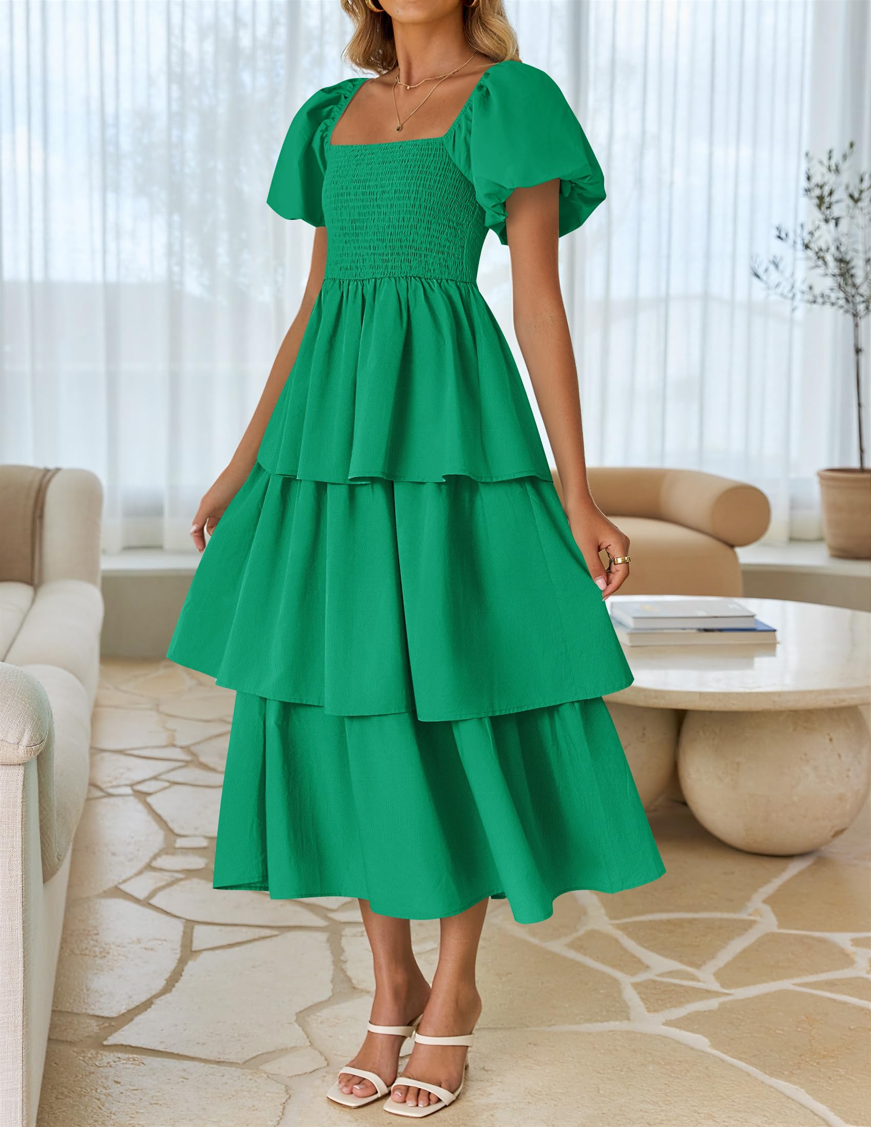Foto 4 pulgar | Vestido Midi Zesica 2025 Summer Boho De Manga Corta Abullonada Para Mujer - Venta Internacional.
